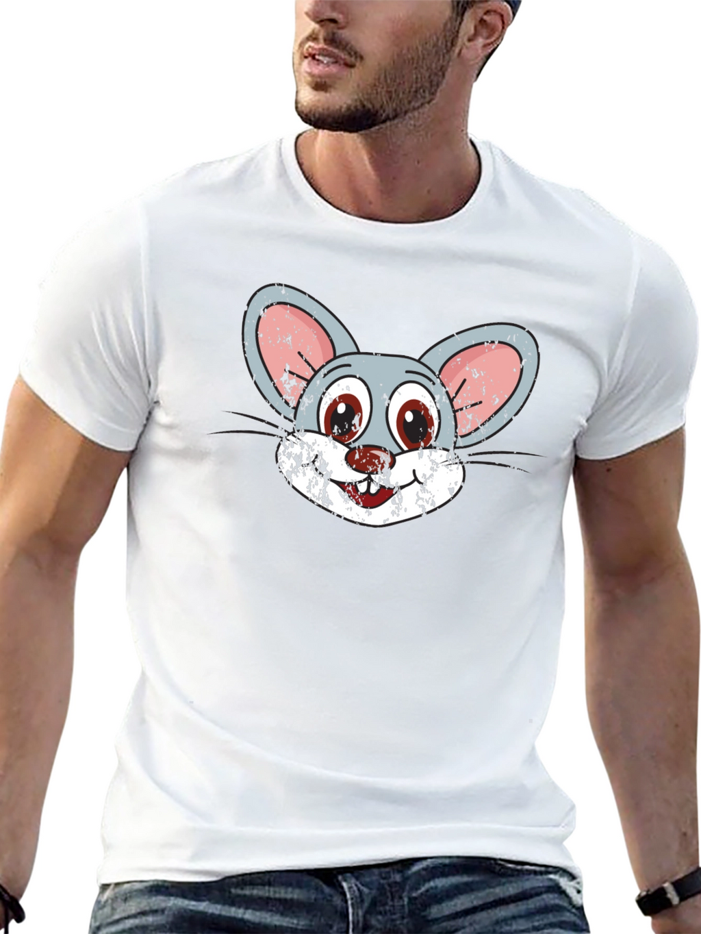 Cartoon Mouse Graphic Tee - Novelty Print T-Shirt