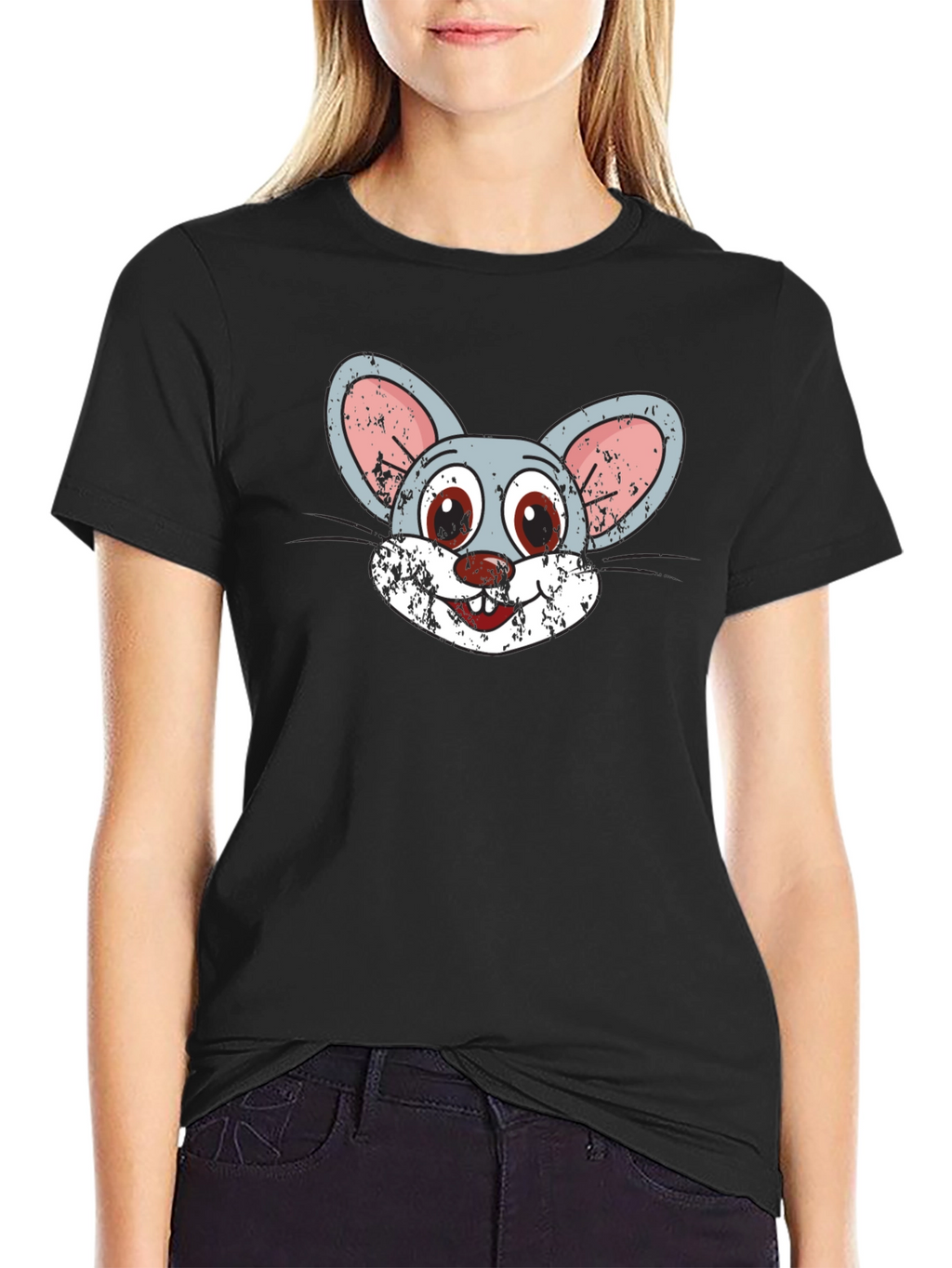 Cartoon Mouse Graphic Tee - Novelty Print T-Shirt