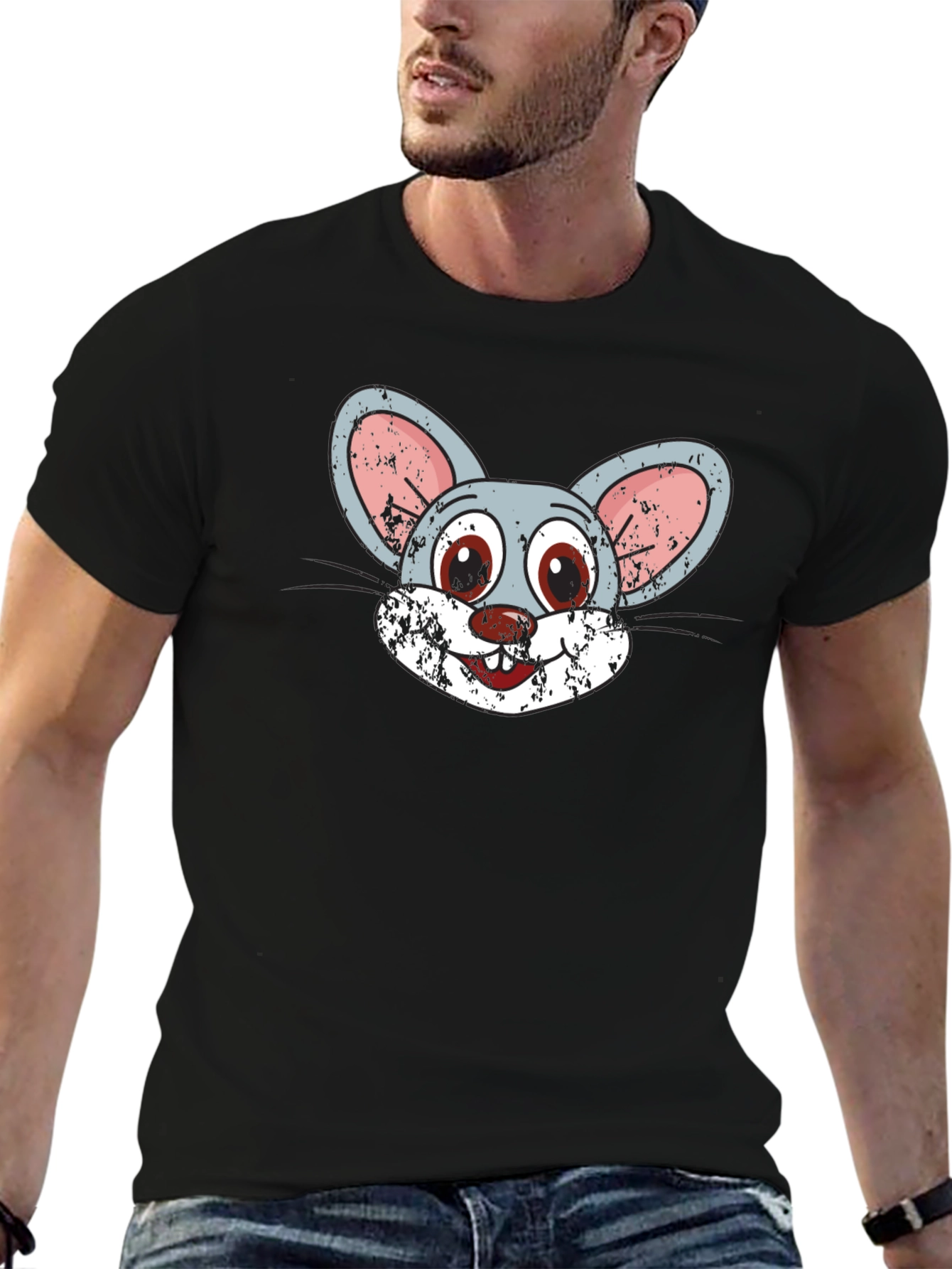 Cartoon Mouse Graphic Tee - Novelty Print T-Shirt