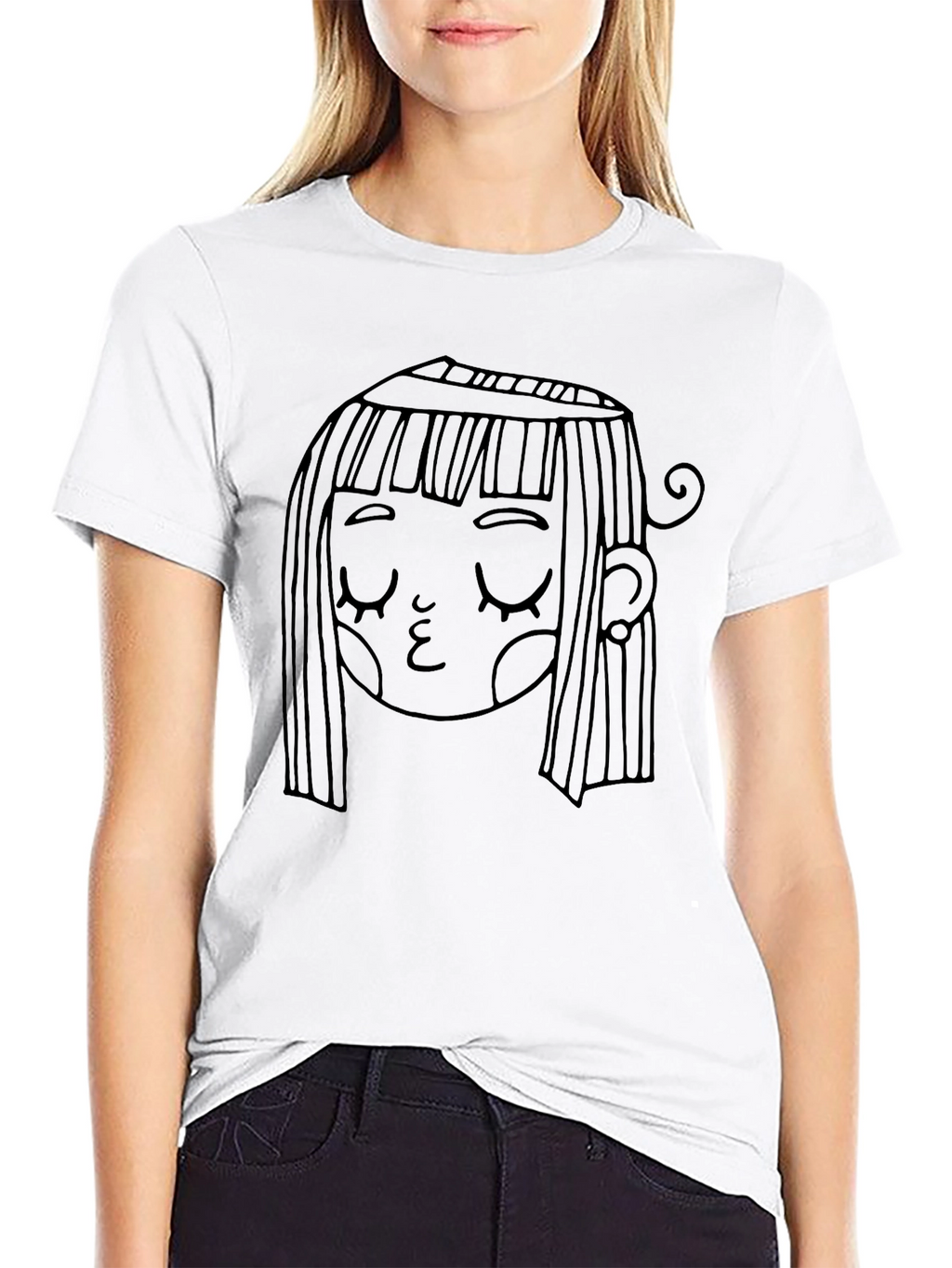 Whimsical Girl Graphic Black T-Shirt