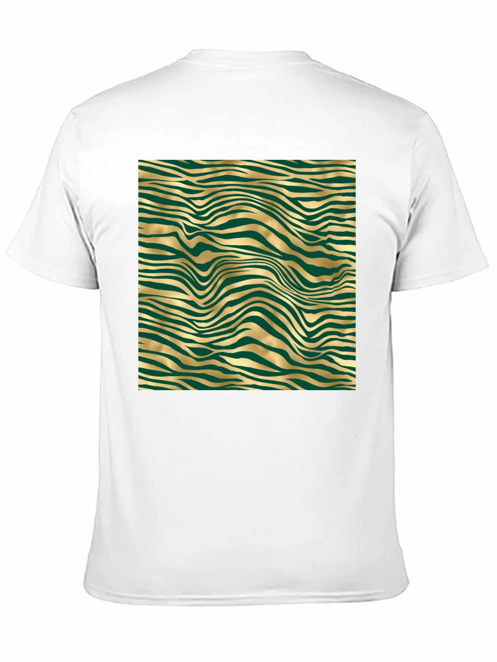 Stylish Black Tee with Abstract Gold and Green Pattern