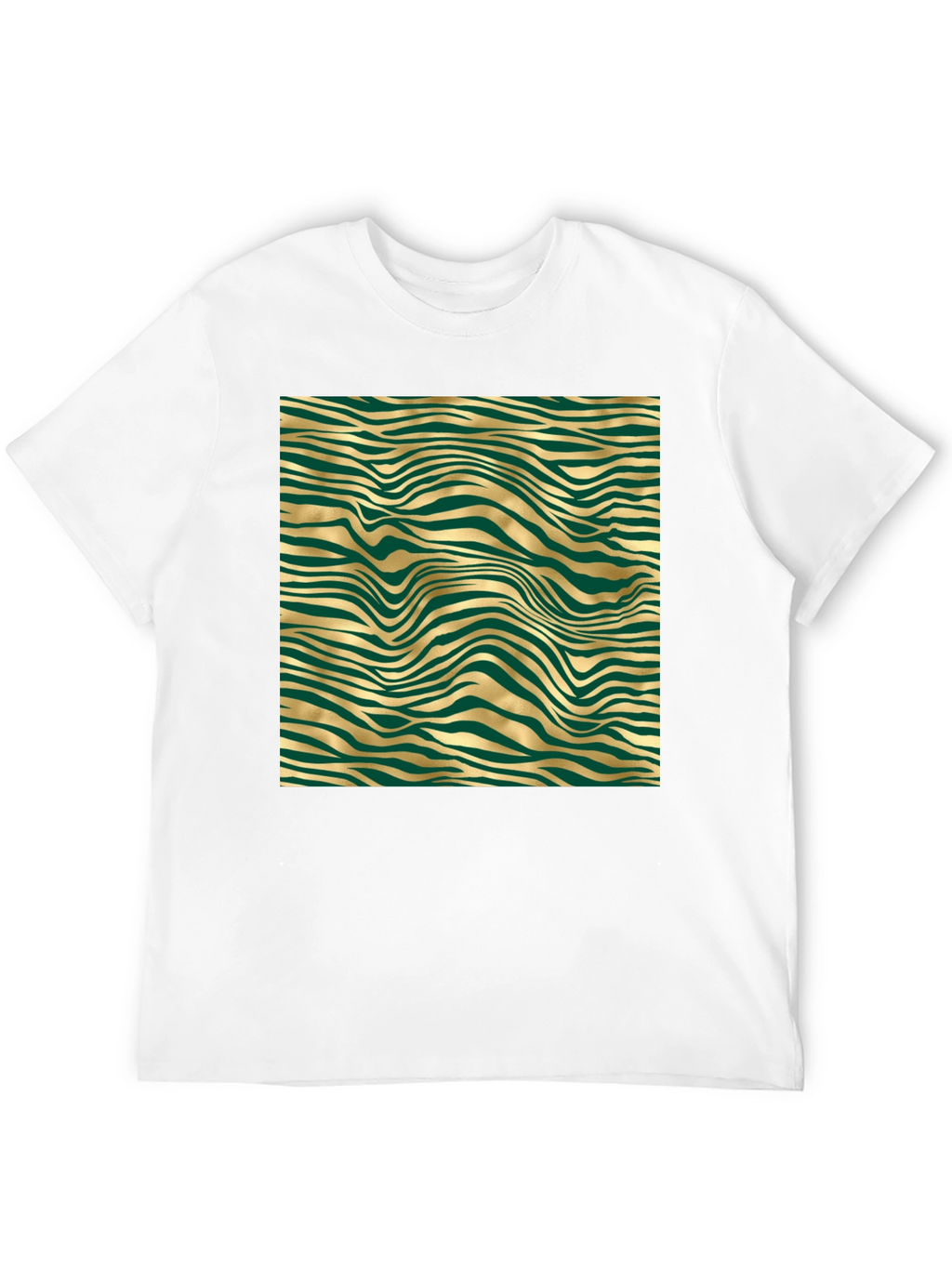 Stylish Black Tee with Abstract Gold and Green Pattern