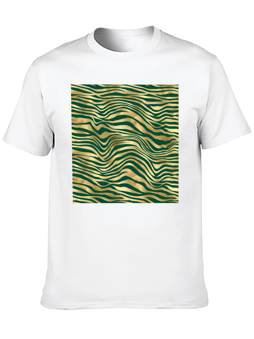 Stylish Black Tee with Abstract Gold and Green Pattern
