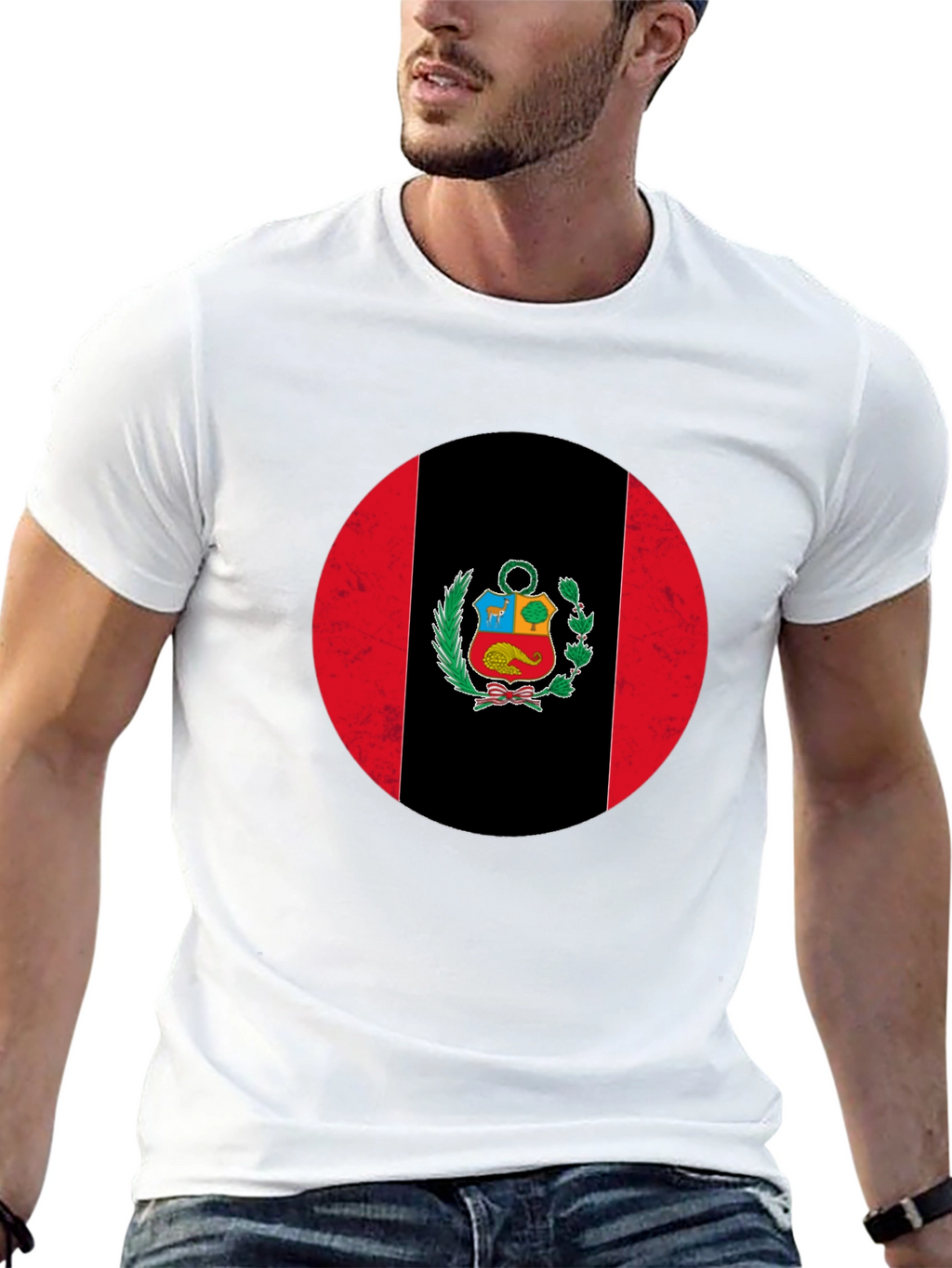 Peru Flag Graphic Print Crew Neck T-Shirt