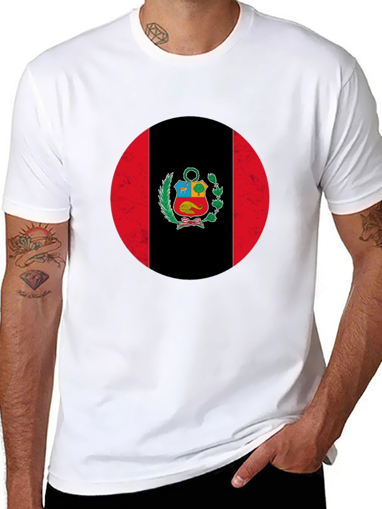 Peru Flag Graphic Print Crew Neck T-Shirt