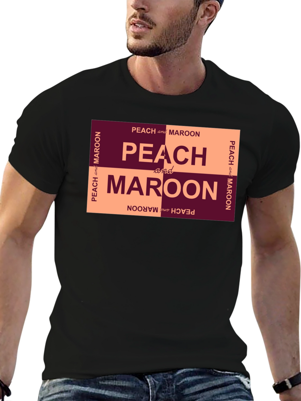 Peach and Maroon Graphic T-Shirt