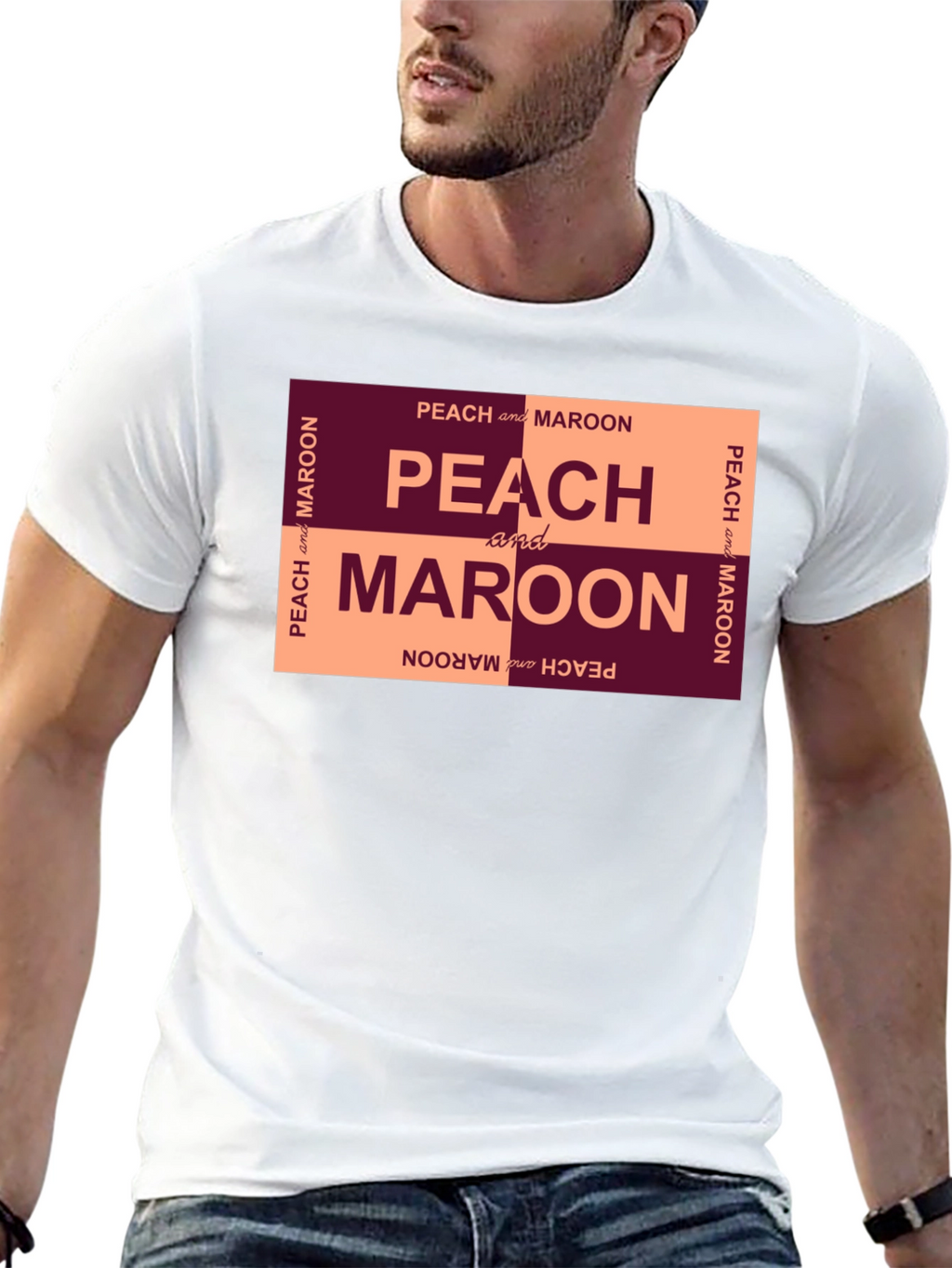 Peach and Maroon Graphic T-Shirt