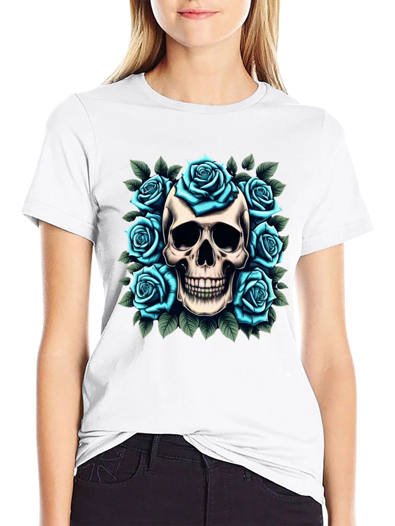 Skull & Roses Graphic Tee - Unique Design