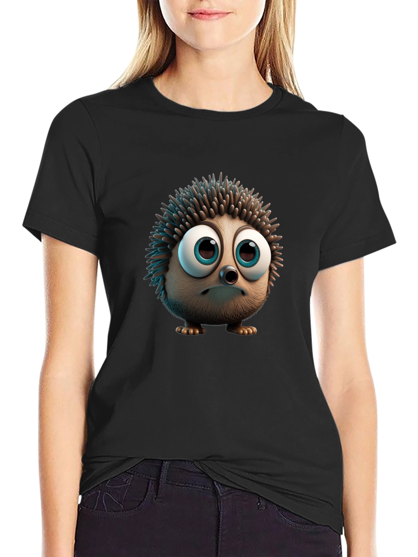 Cute Hedgehog Graphic Tee - Soft Black Cotton