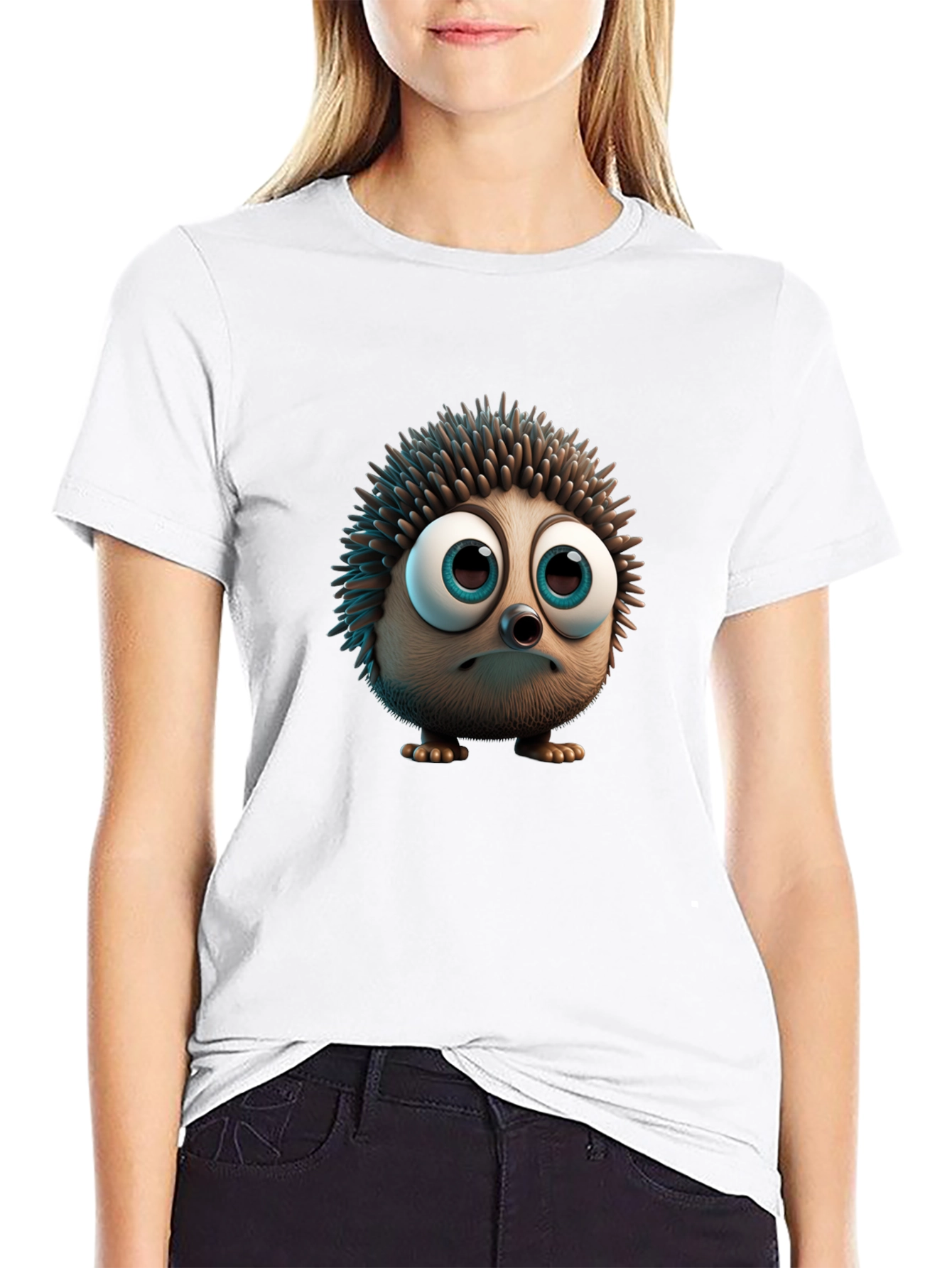 Cute Hedgehog Graphic Tee - Soft Black Cotton