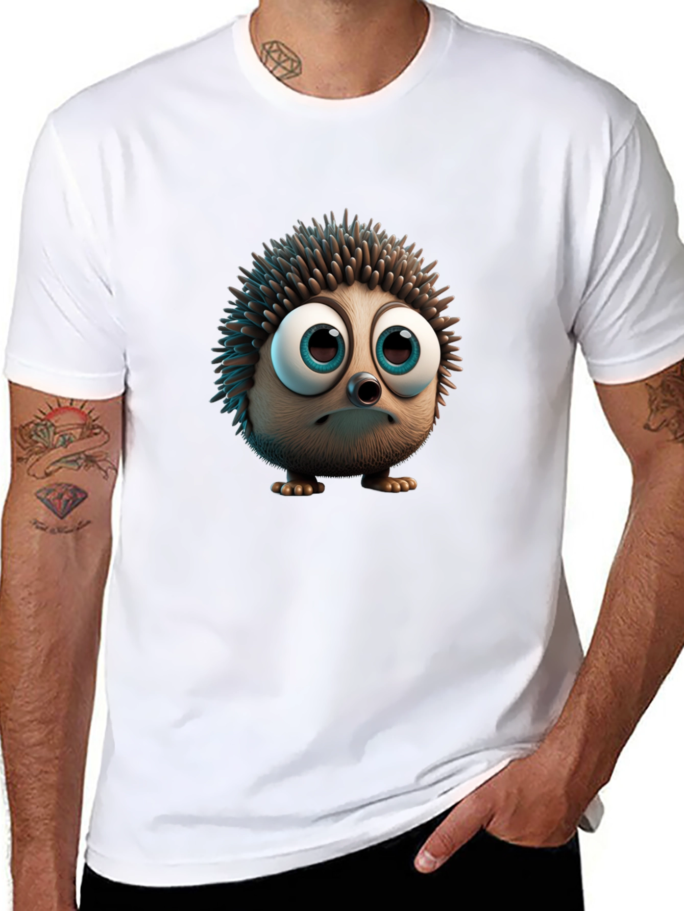 Cute Hedgehog Graphic Tee - Soft Black Cotton