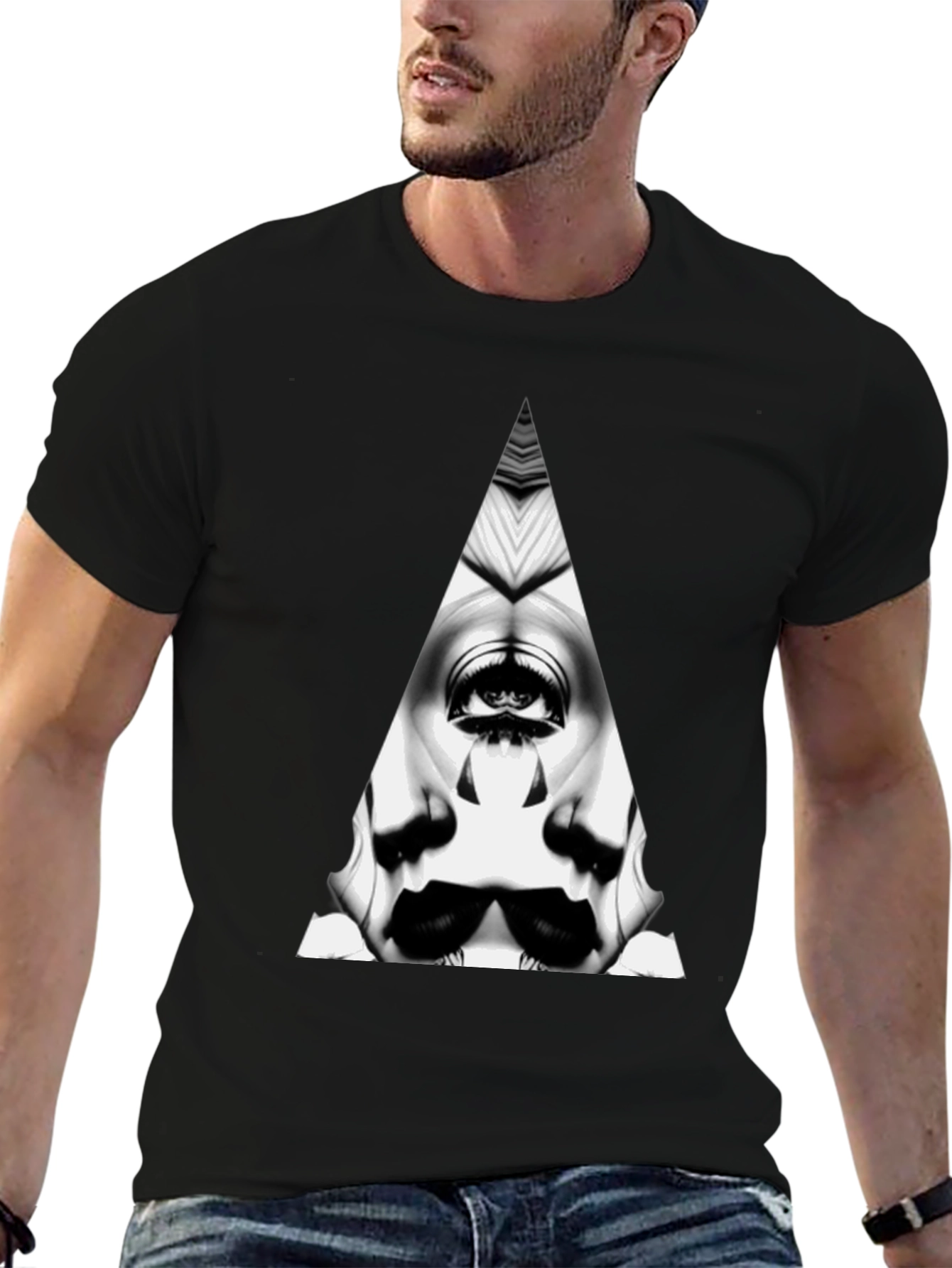 Abstract Triangle Graphic Tee - Mens Black T-Shirt