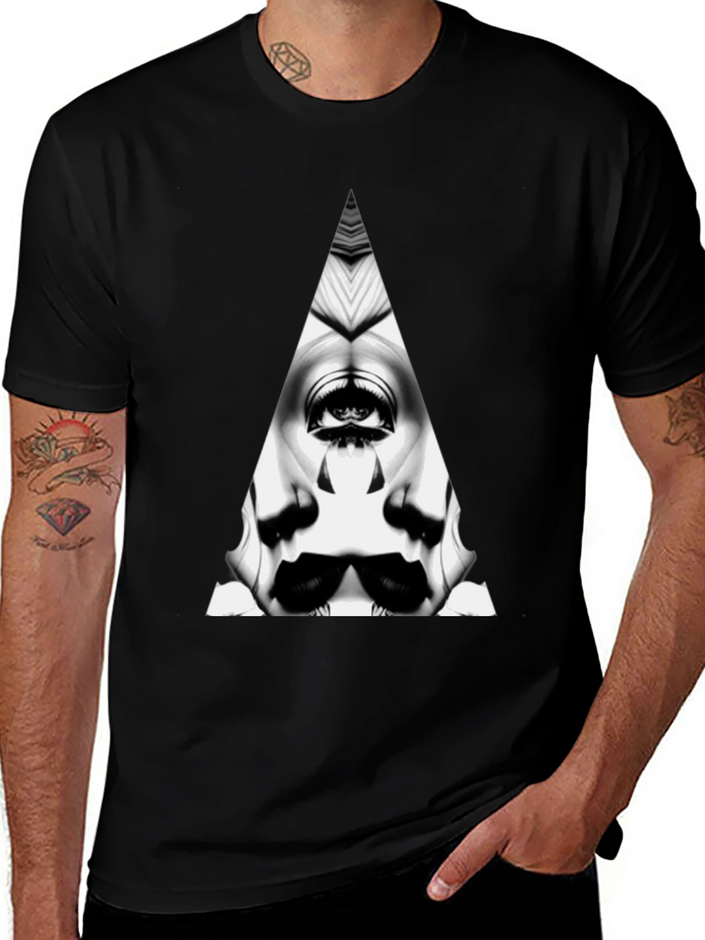 Abstract Triangle Graphic Tee - Mens Black T-Shirt