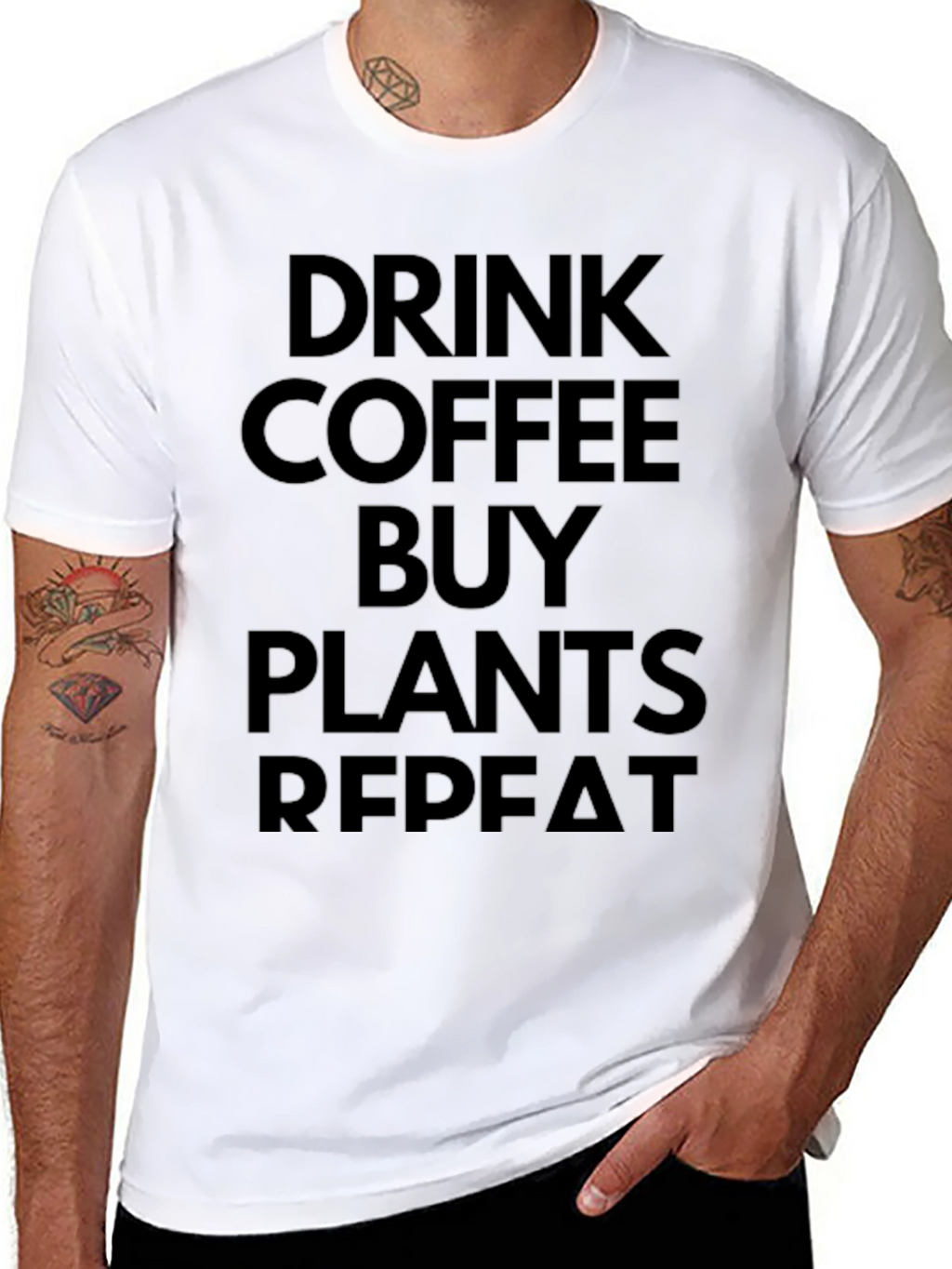 Drink Coffee Buy Plants Repeat Black T-Shirt