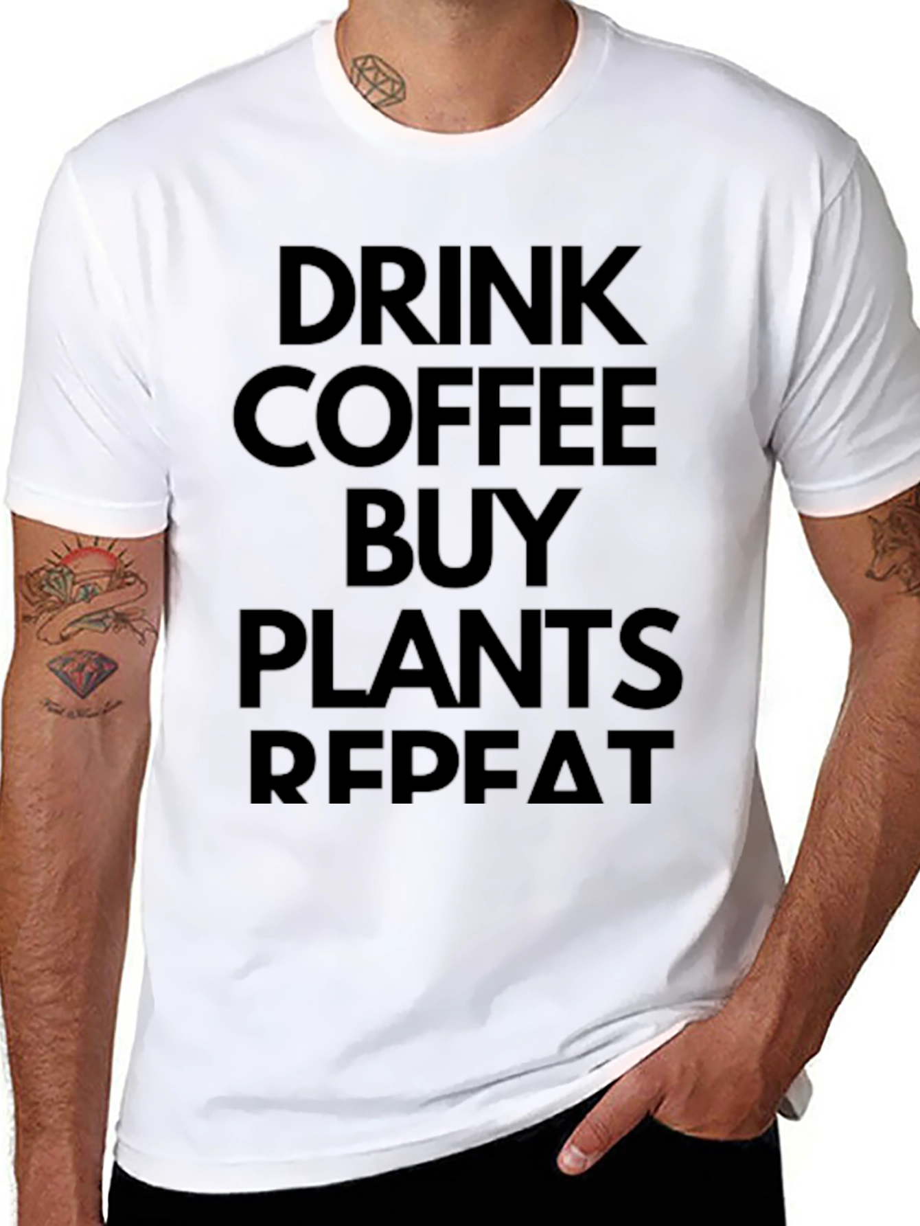 Drink Coffee Buy Plants Repeat Black T-Shirt