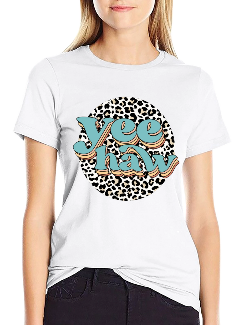 Yee Haw Leopard Print Graphic Tee - Black