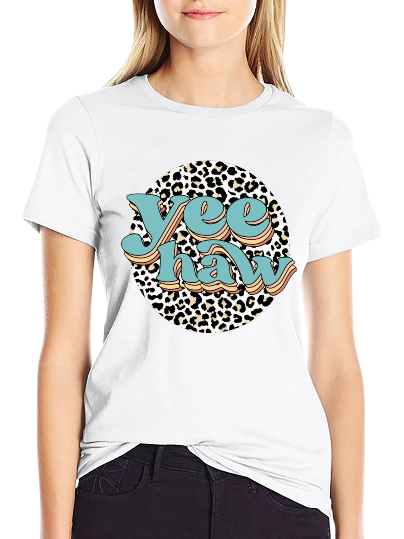 Yee Haw Leopard Print Graphic Tee - Black