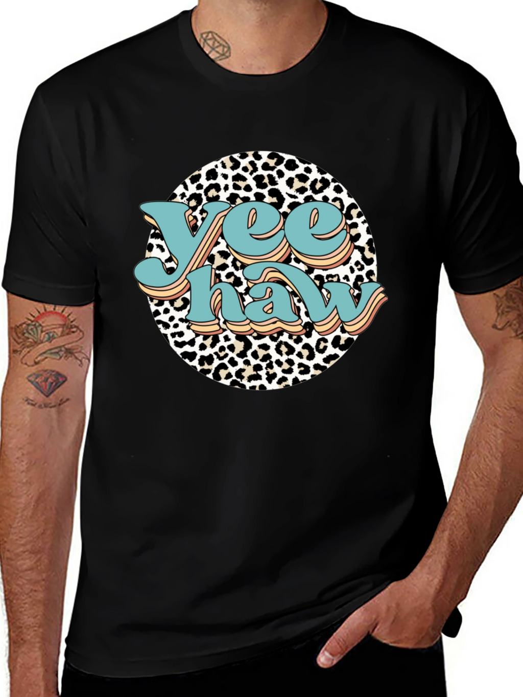 Yee Haw Leopard Print Graphic Tee - Black