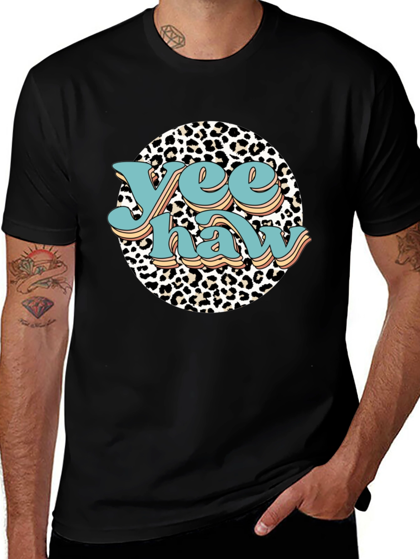 Yee Haw Leopard Print Graphic Tee - Black