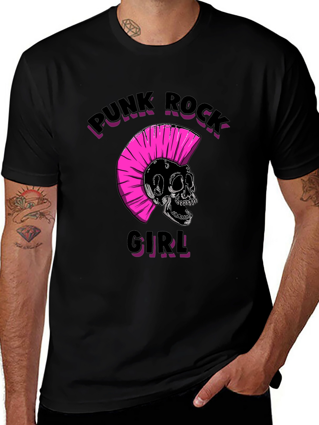 Punk Rock Girl Graphic Tee - Black Unisex T-Shirt