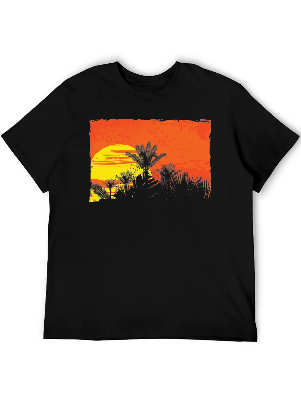 Sunset Palm Tree Graphic Tee - Black