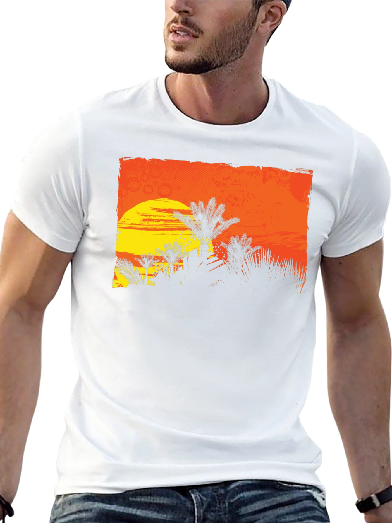 Sunset Palm Tree Graphic Tee - Black
