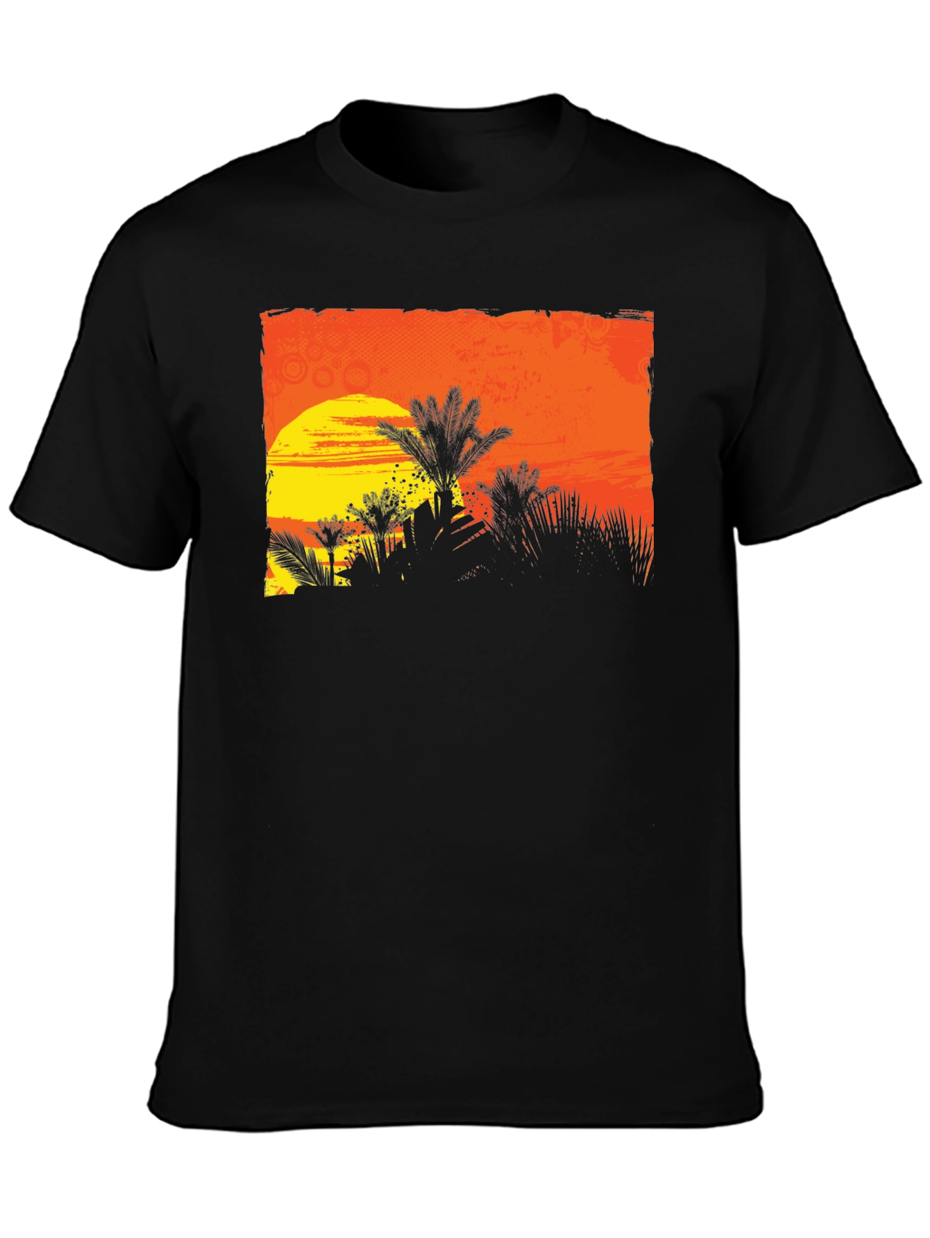 Sunset Palm Tree Graphic Tee - Black
