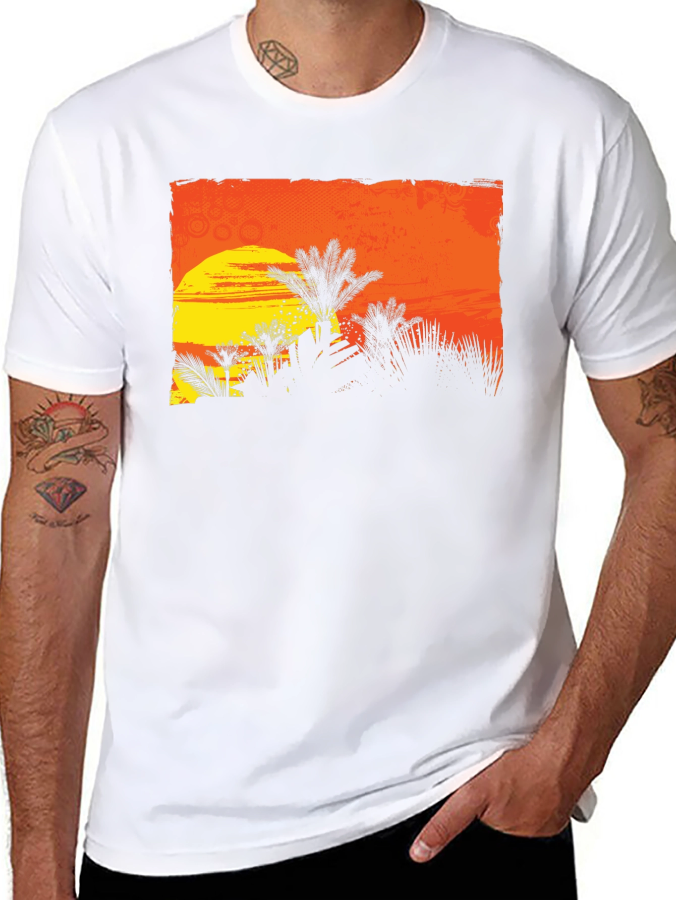 Sunset Palm Tree Graphic Tee - Black