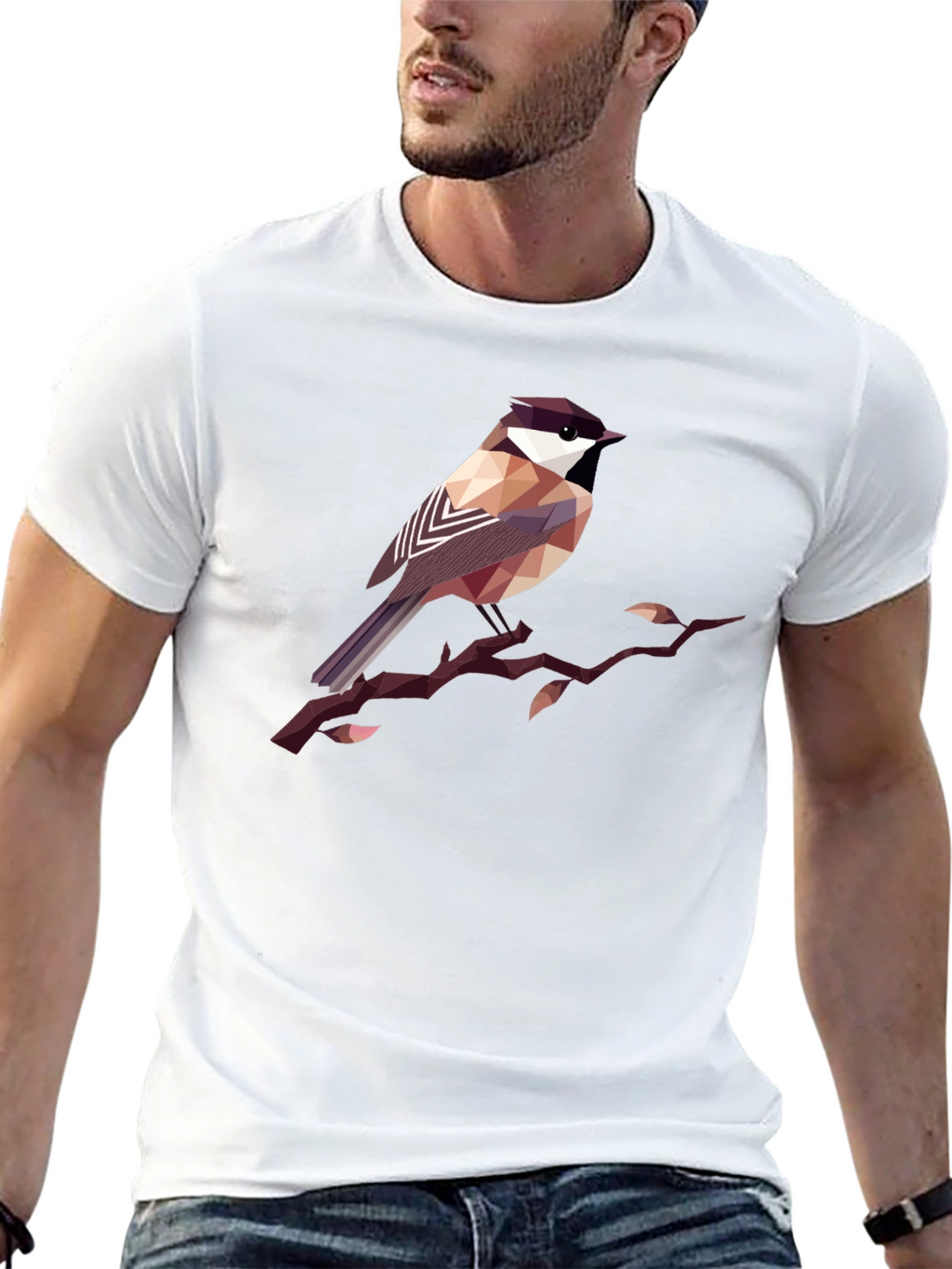 Geometric Bird Print Black T-Shirt