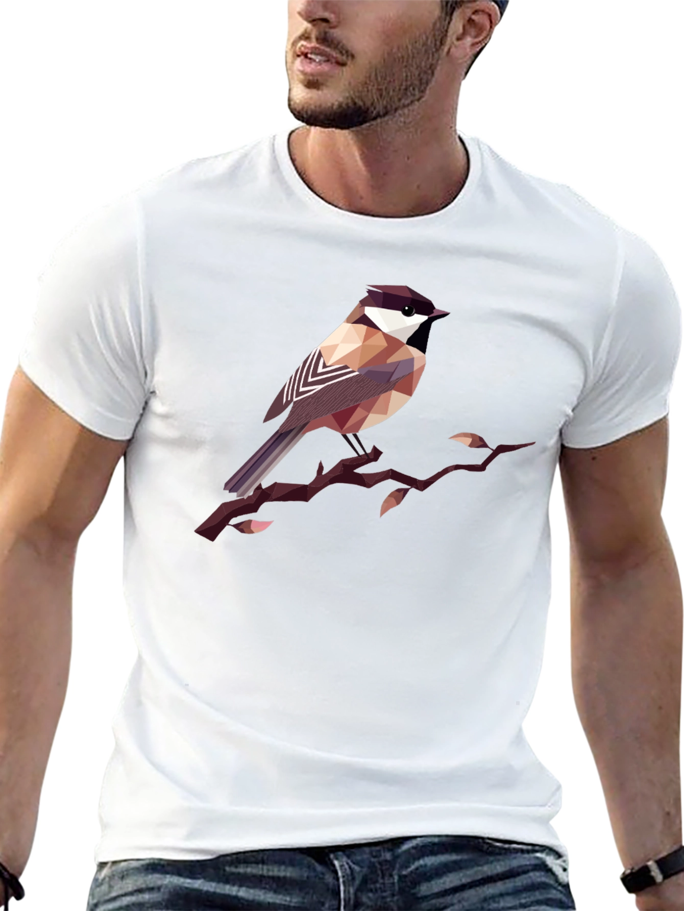Geometric Bird Print Black T-Shirt