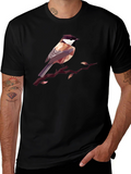 Geometric Bird Print Black T-Shirt