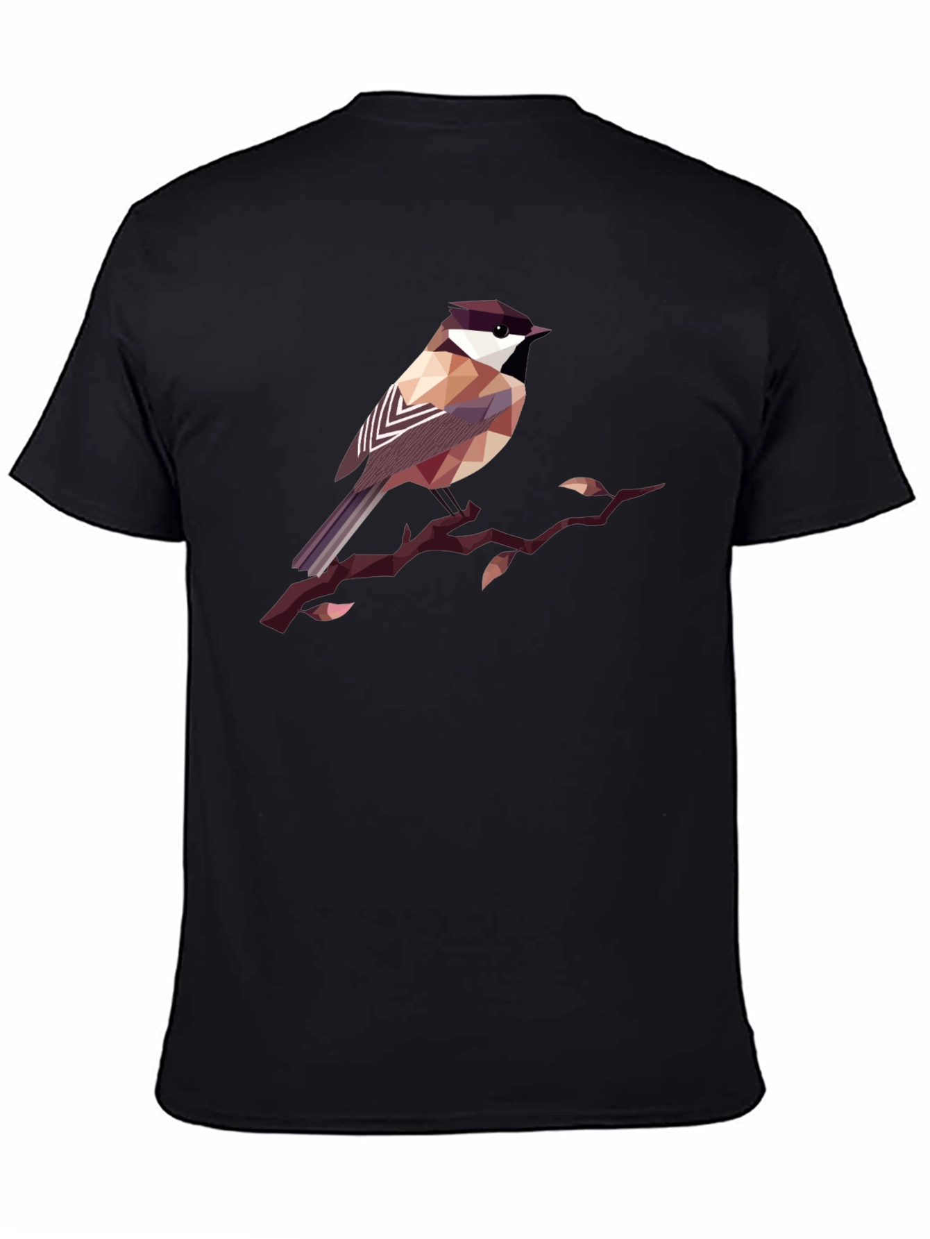 Geometric Bird Print Black T-Shirt