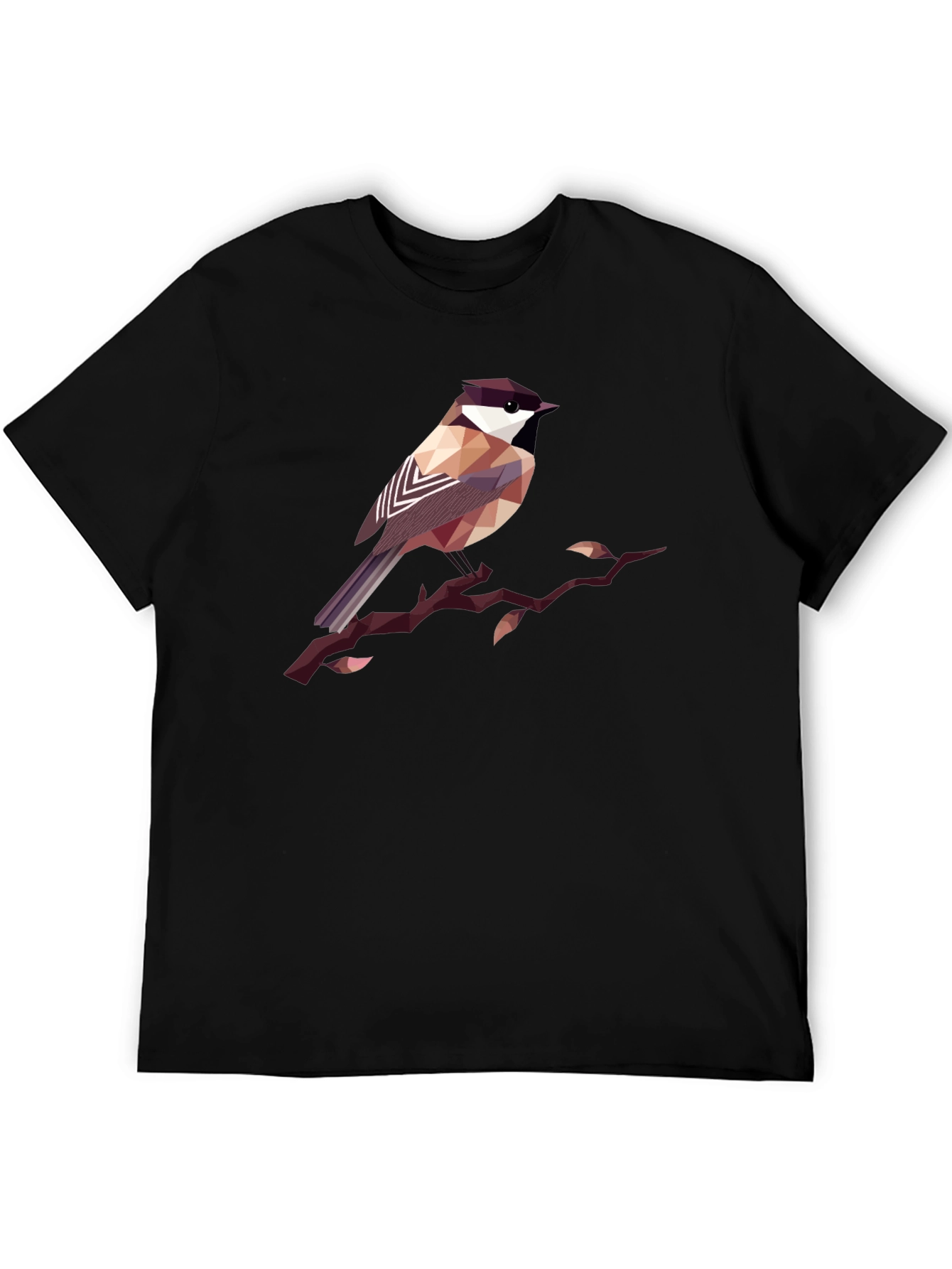 Geometric Bird Print Black T-Shirt