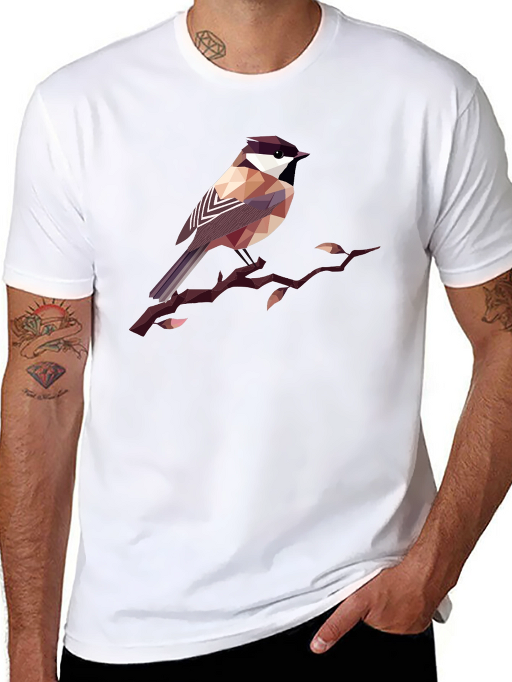 Geometric Bird Print Black T-Shirt