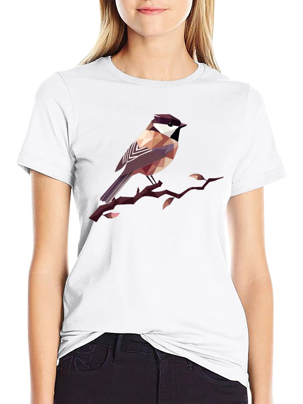 Geometric Bird Print Black T-Shirt