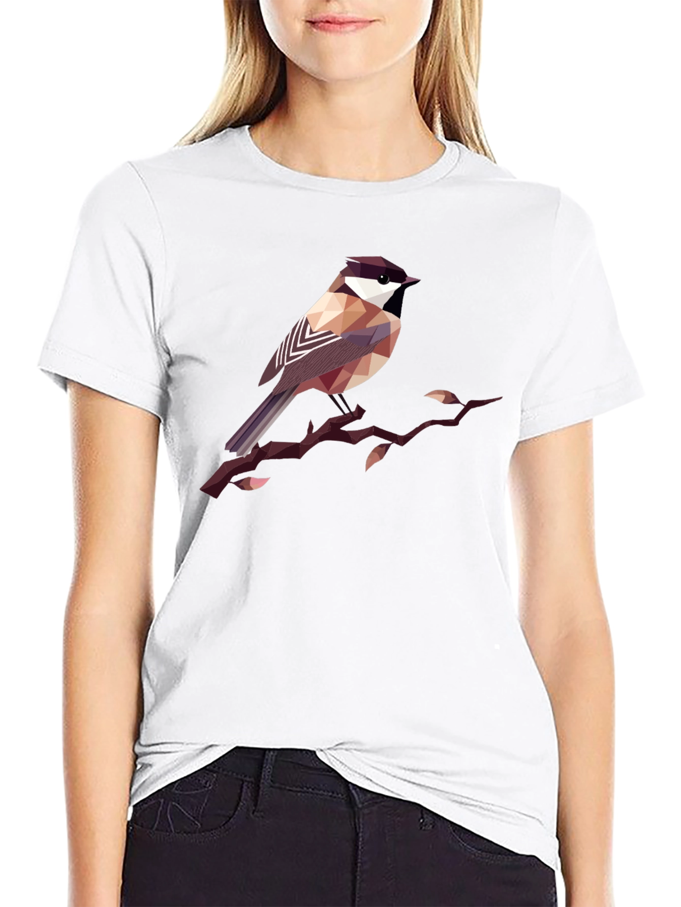 Geometric Bird Print Black T-Shirt