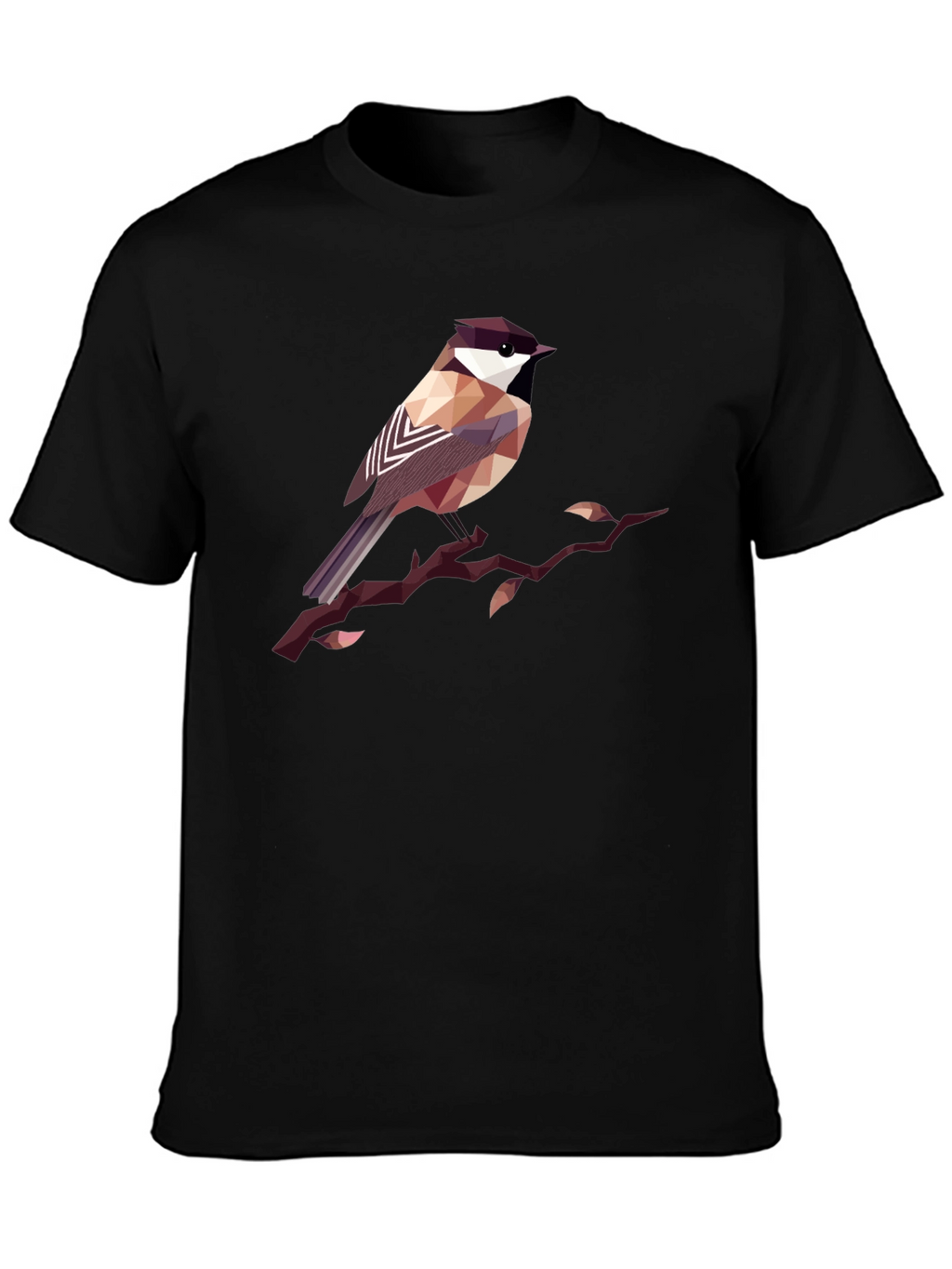 Geometric Bird Print Black T-Shirt