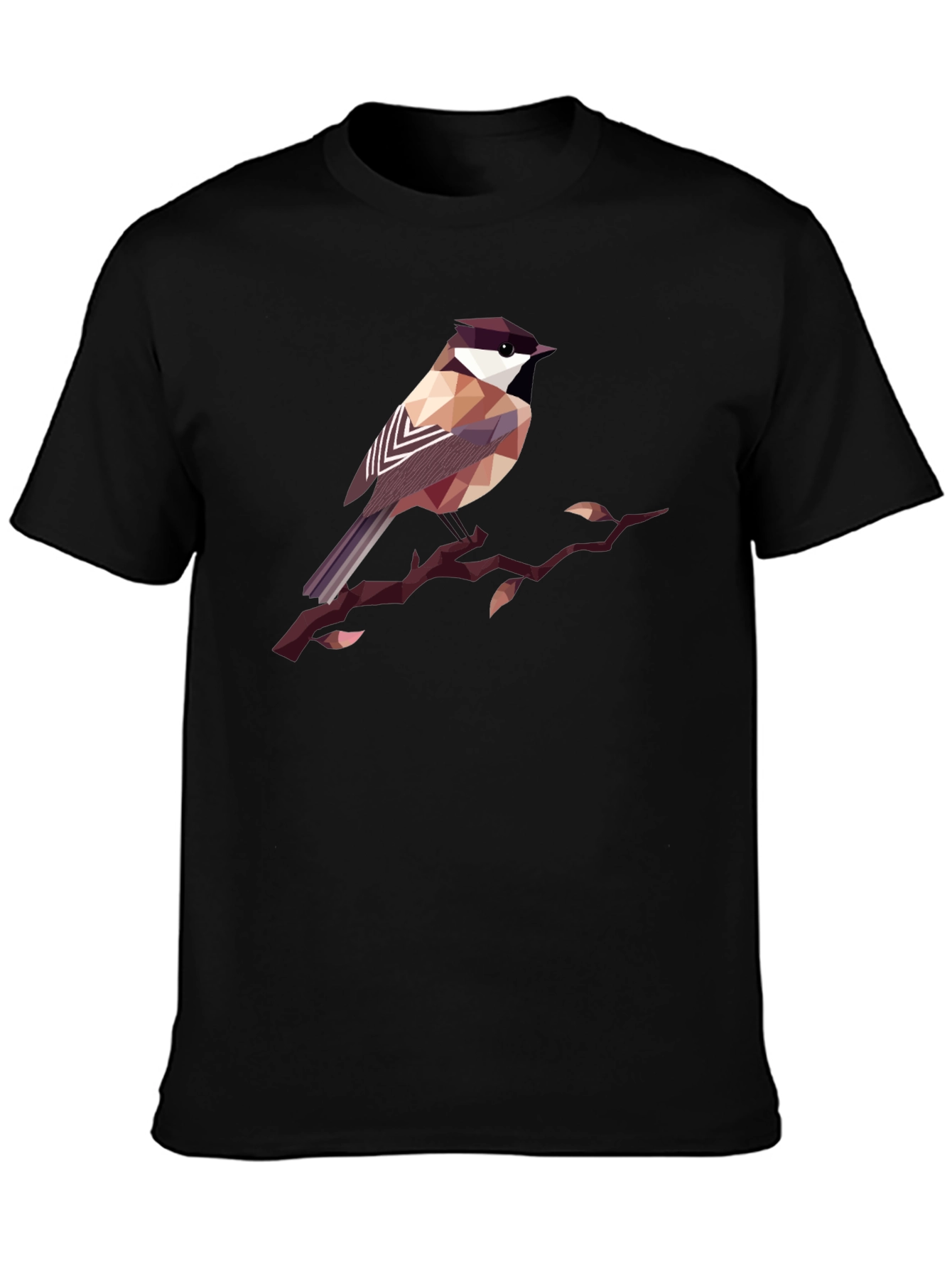 Geometric Bird Print Black T-Shirt