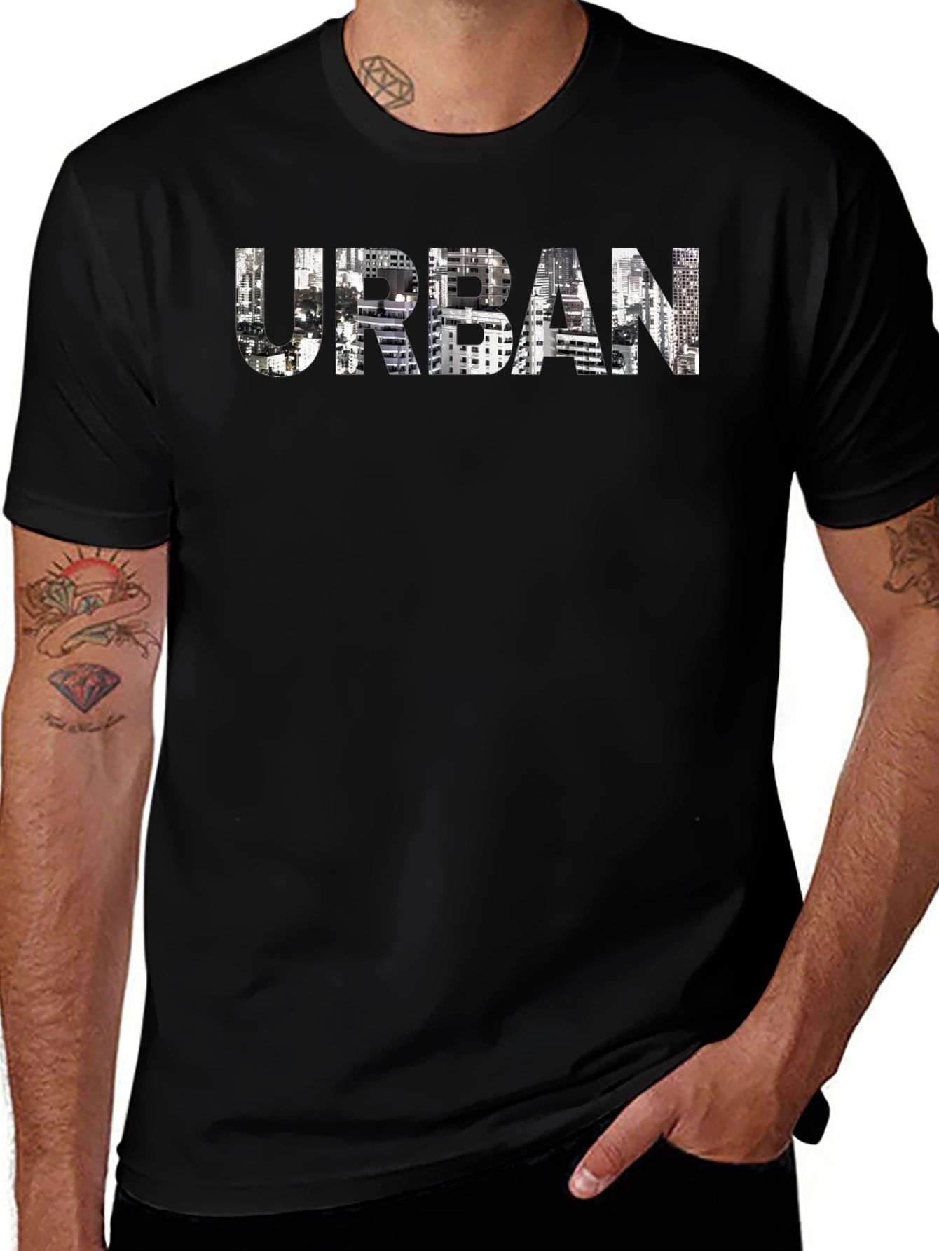 Urban Cityscape Graphic Print Black T-Shirt