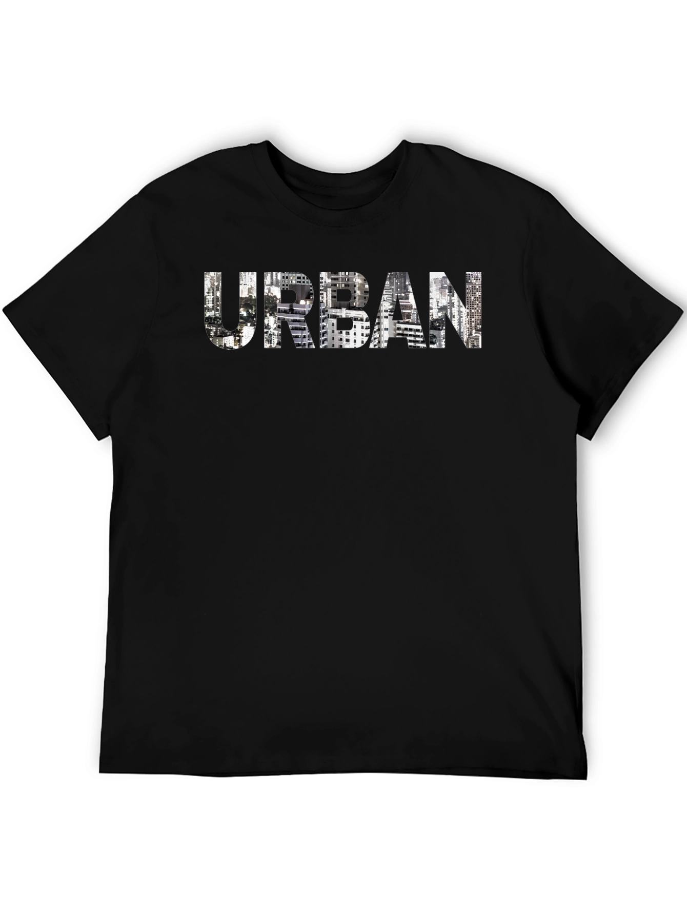 Urban Cityscape Graphic Print Black T-Shirt