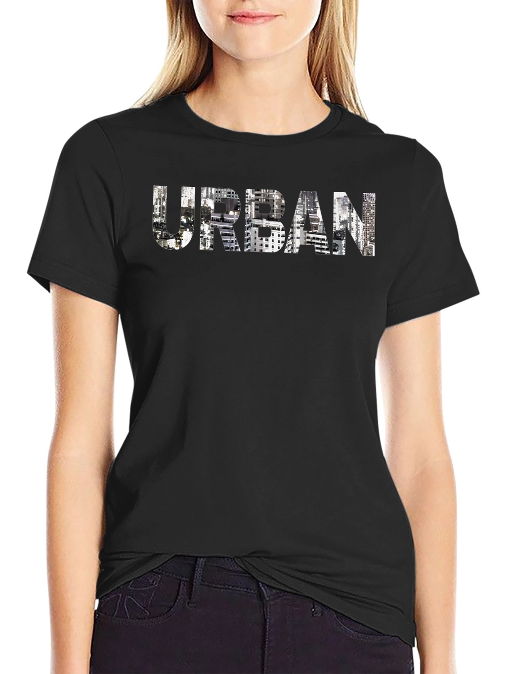 Urban Cityscape Graphic Print Black T-Shirt