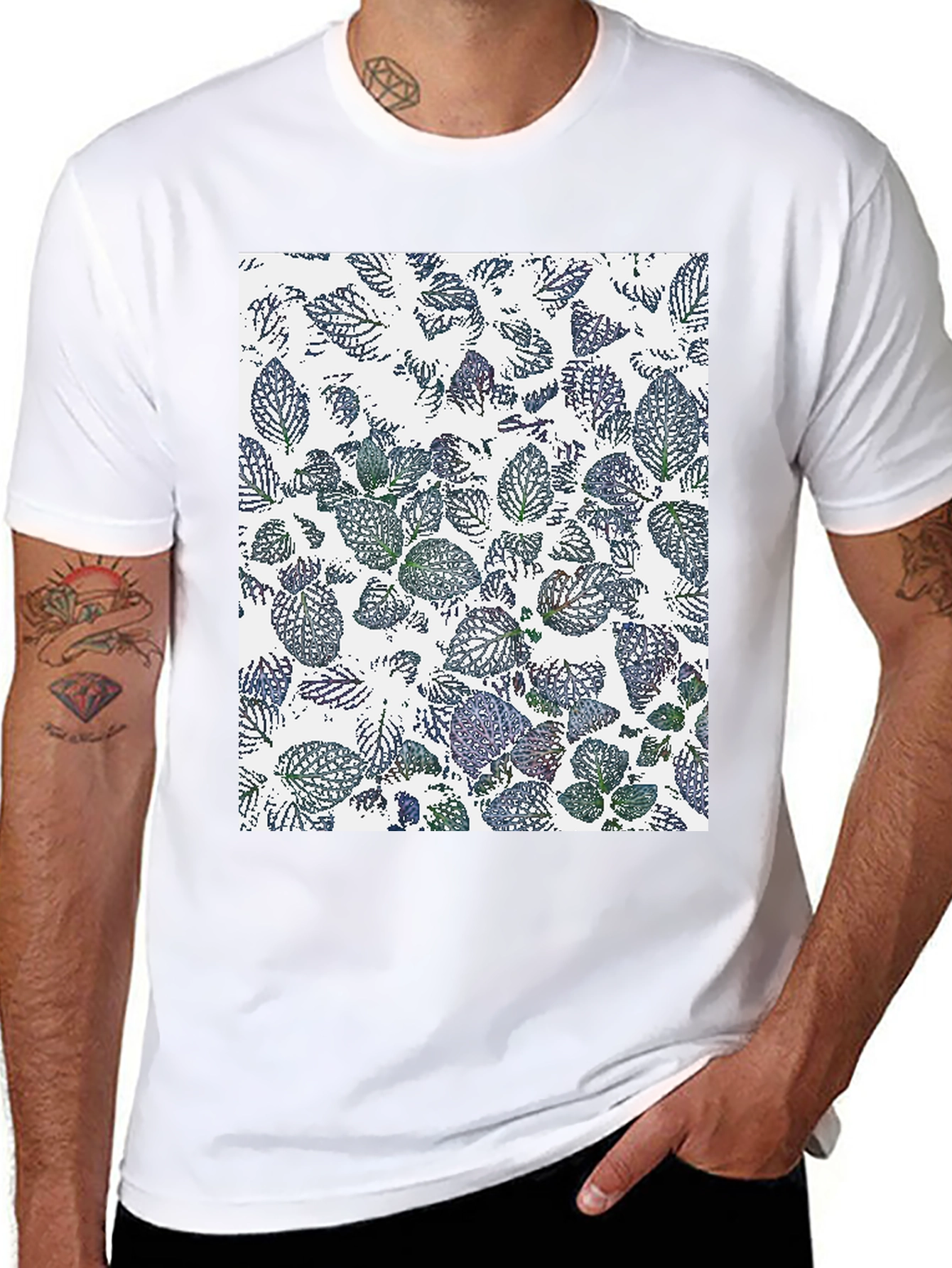 Leaf Print Black T-Shirt
