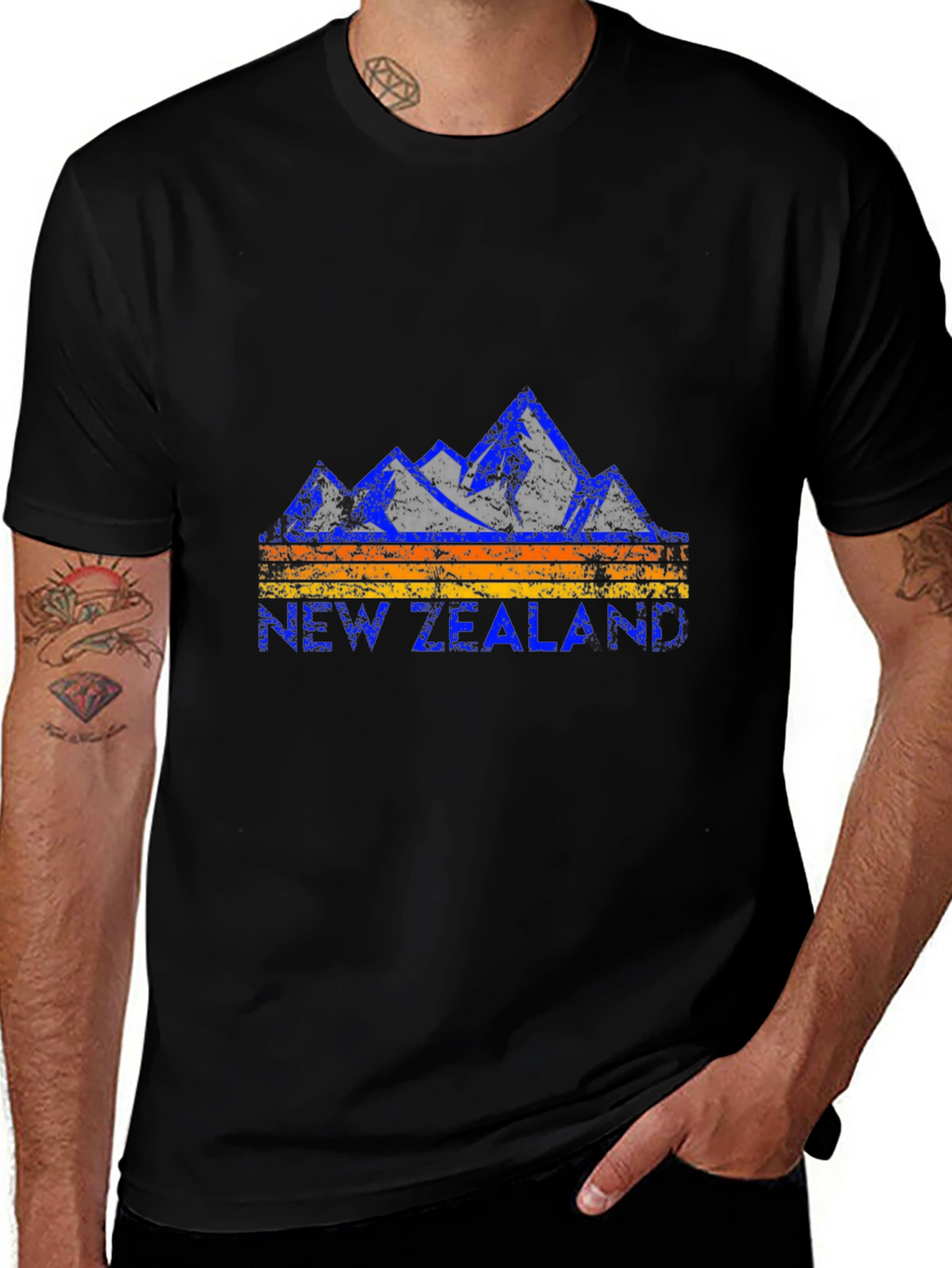 New Zealand Mountains Graphic Tee - Black Cotton T-Shirt