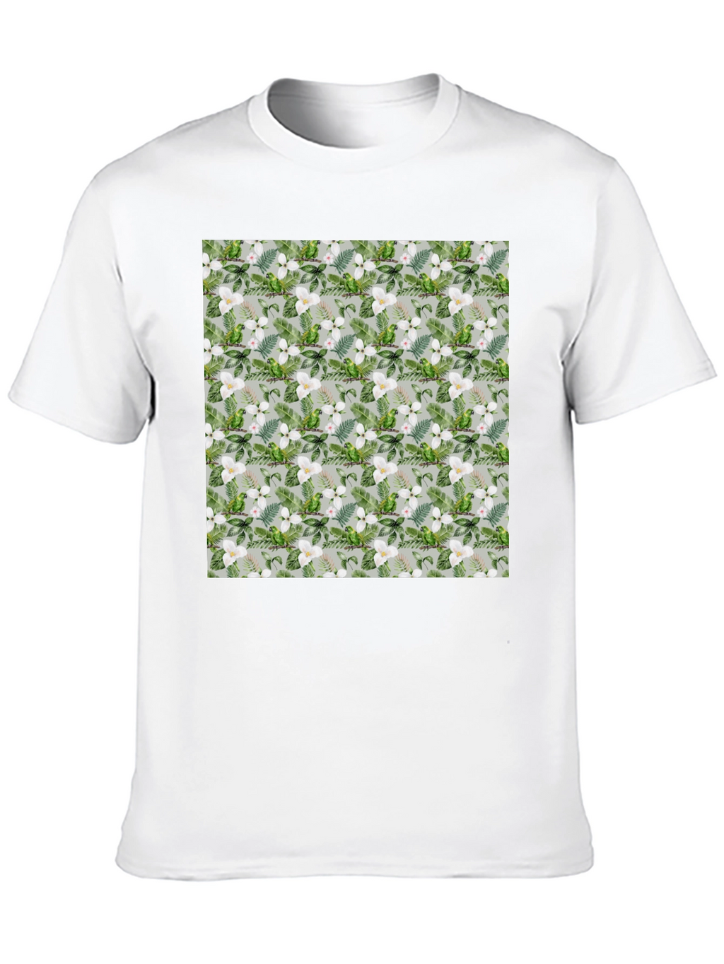Tropical Floral Parrot Print Black T-Shirt