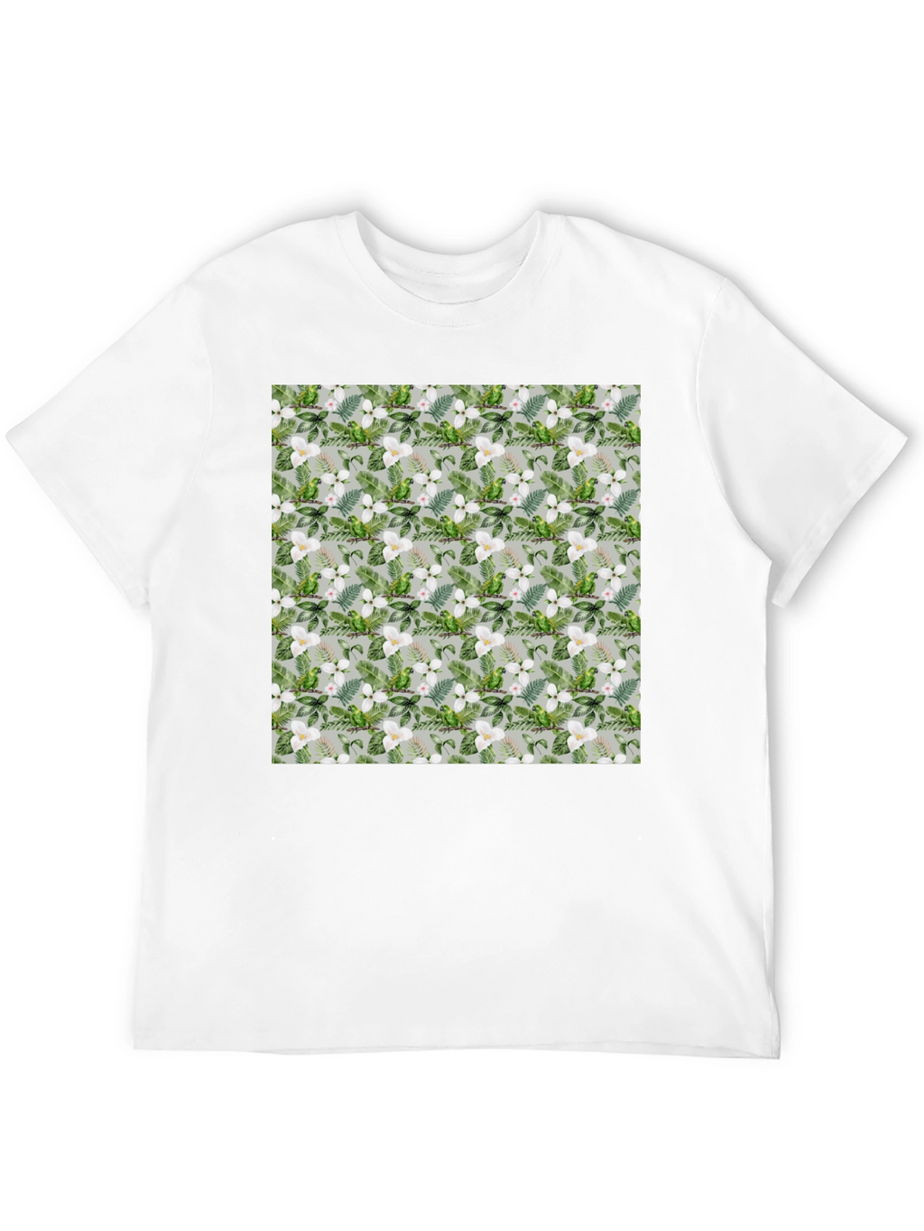 Tropical Floral Parrot Print Black T-Shirt