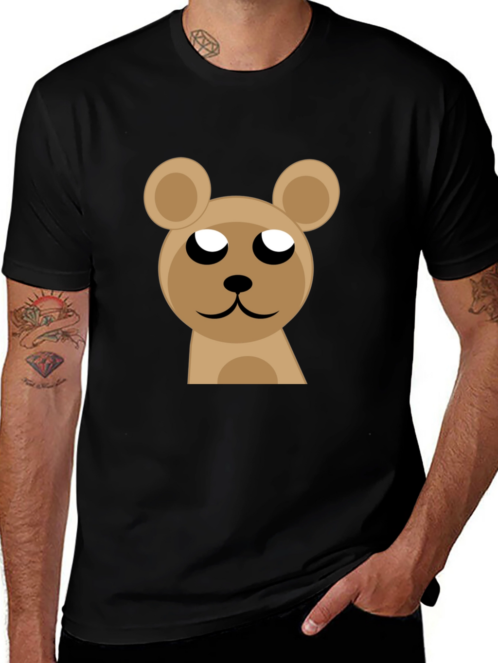 Cute Bear Graphic Black T-Shirt