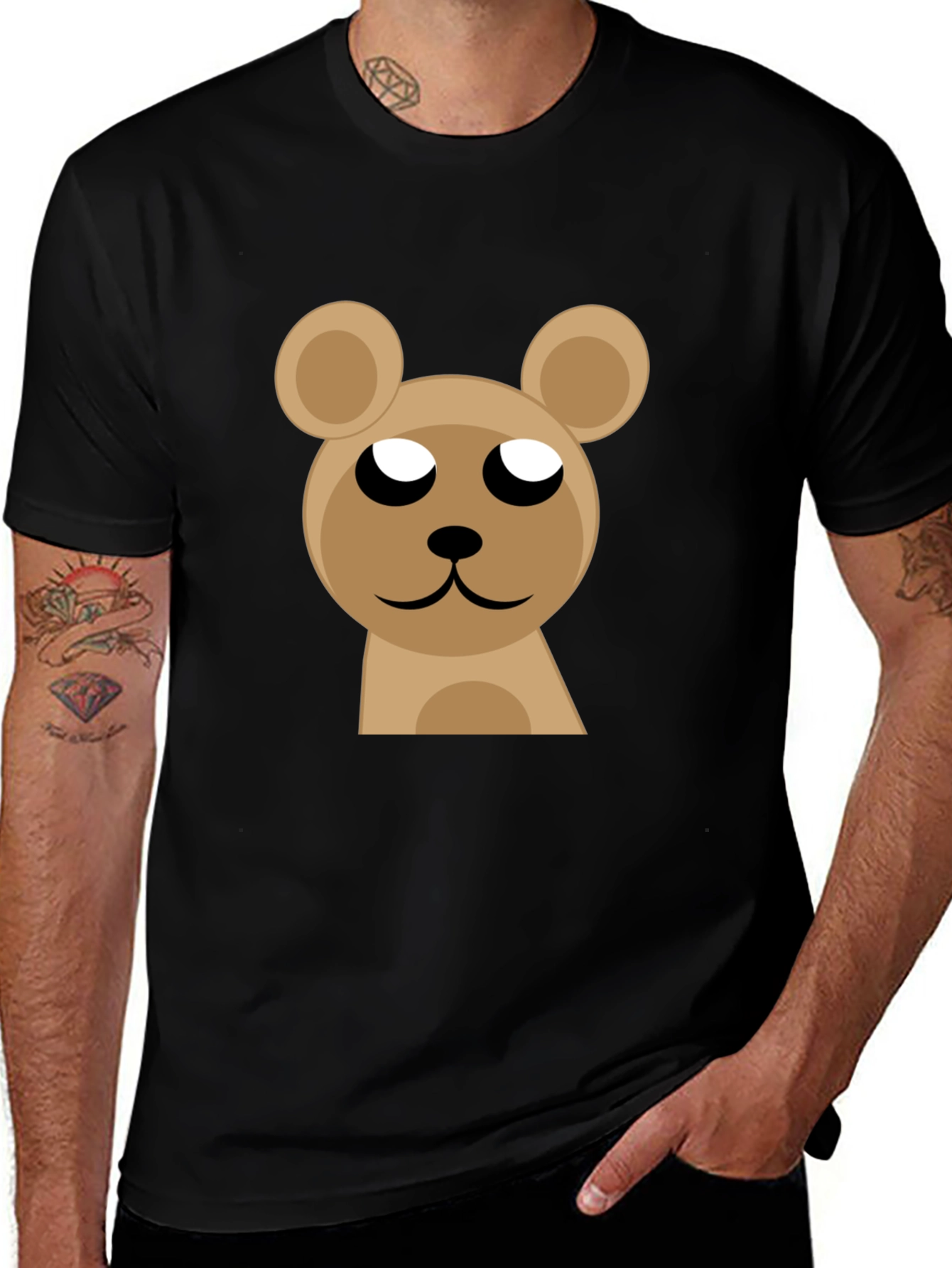 Cute Bear Graphic Black T-Shirt