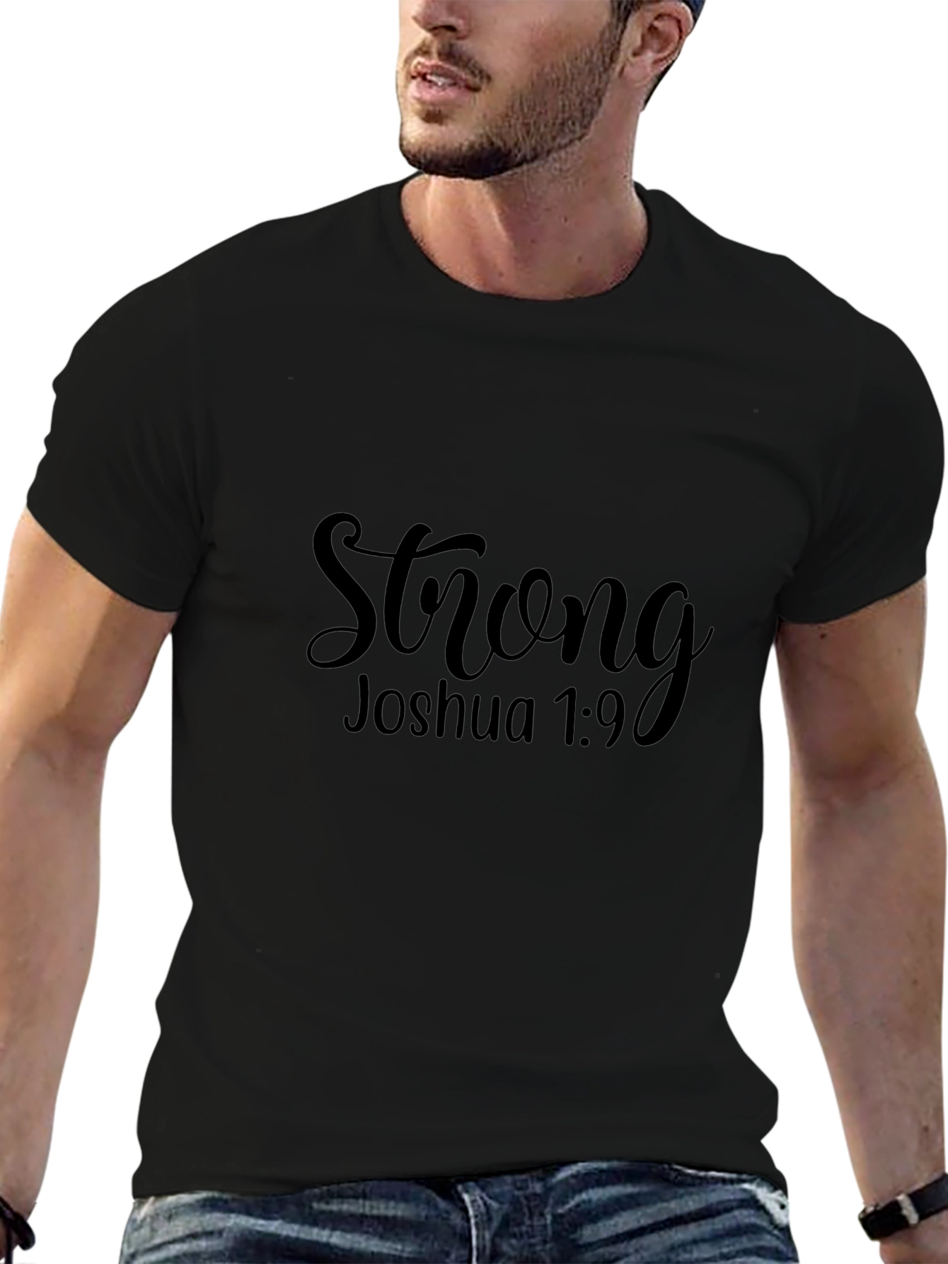 Strong Joshua 1:9 Black Graphic Tee