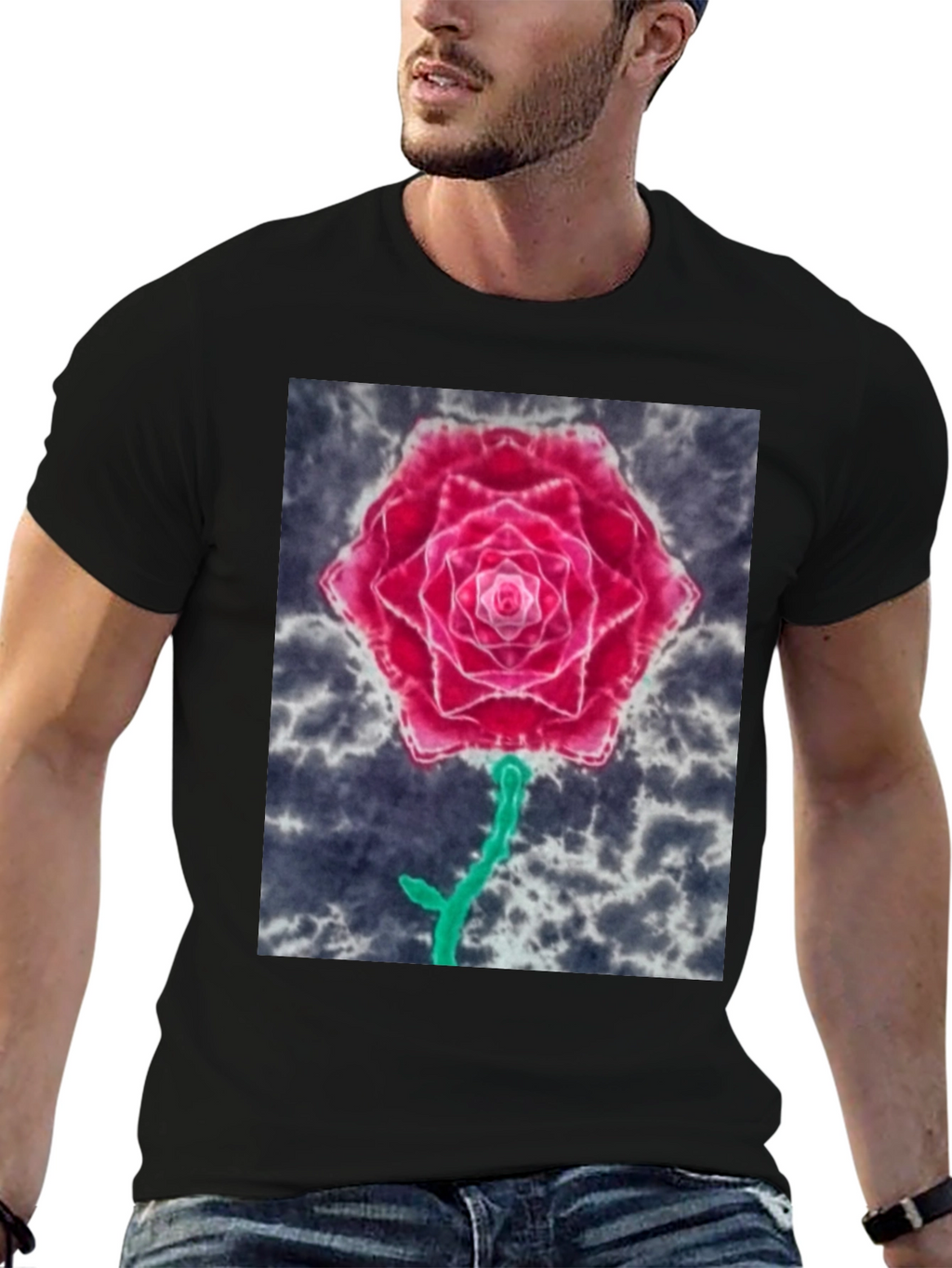 Rose Graphic Tee - Unique Tie Dye Design