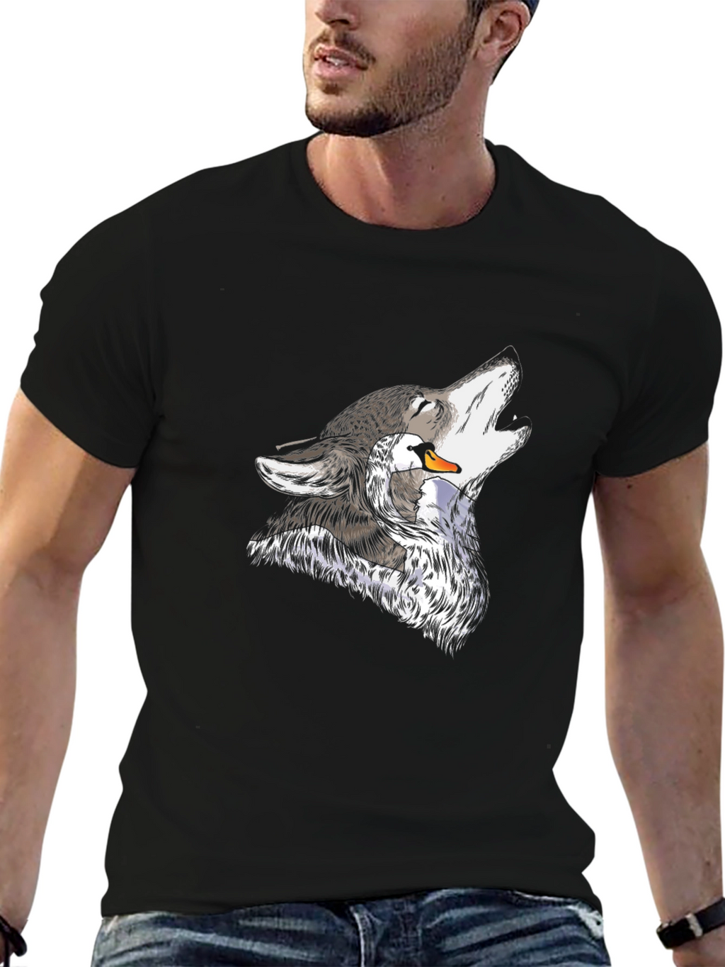 Wolf and Swan Graphic Black T-Shirt